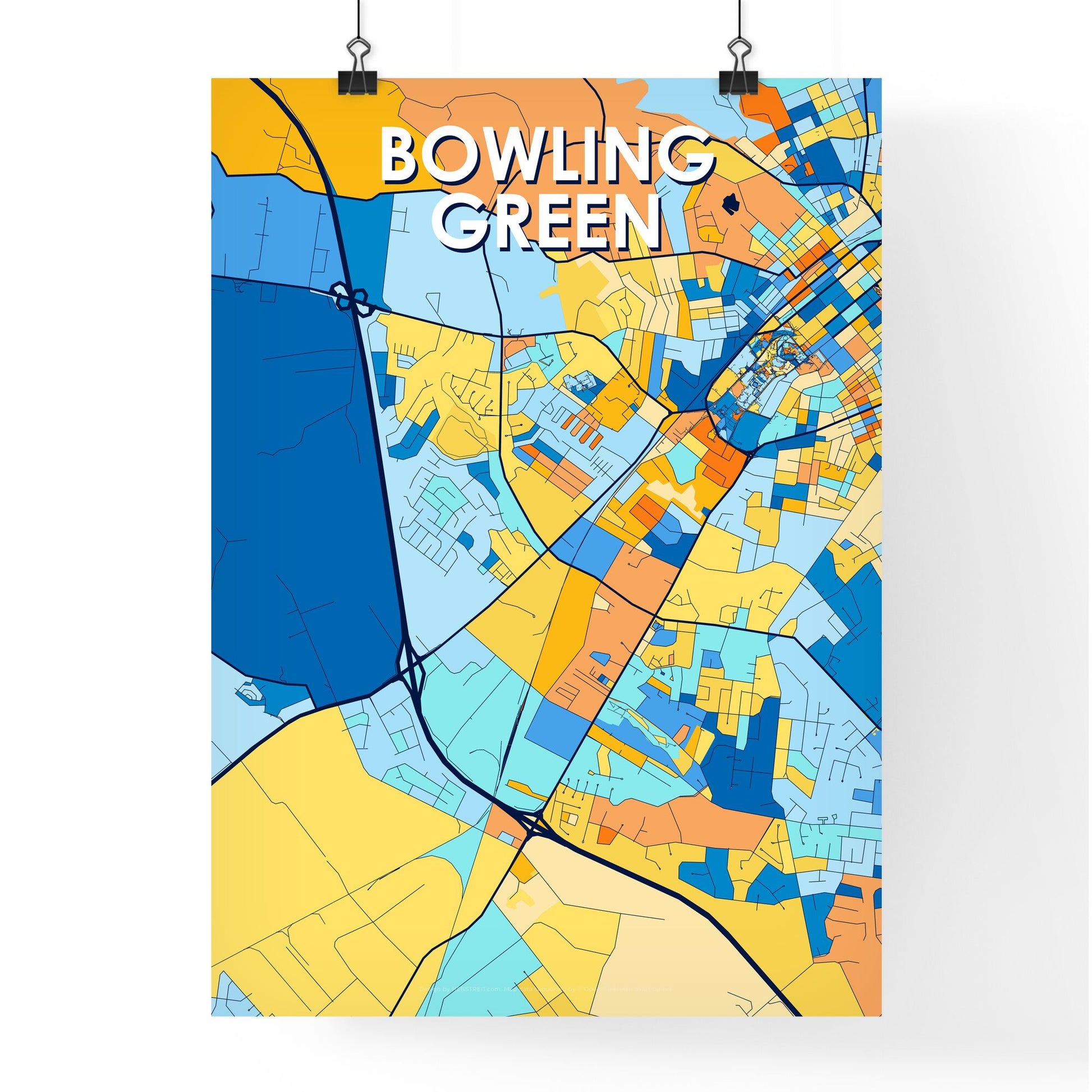 BOWLING GREEN KENTUCKY Vibrant Colorful Art Map Poster Blue Orange