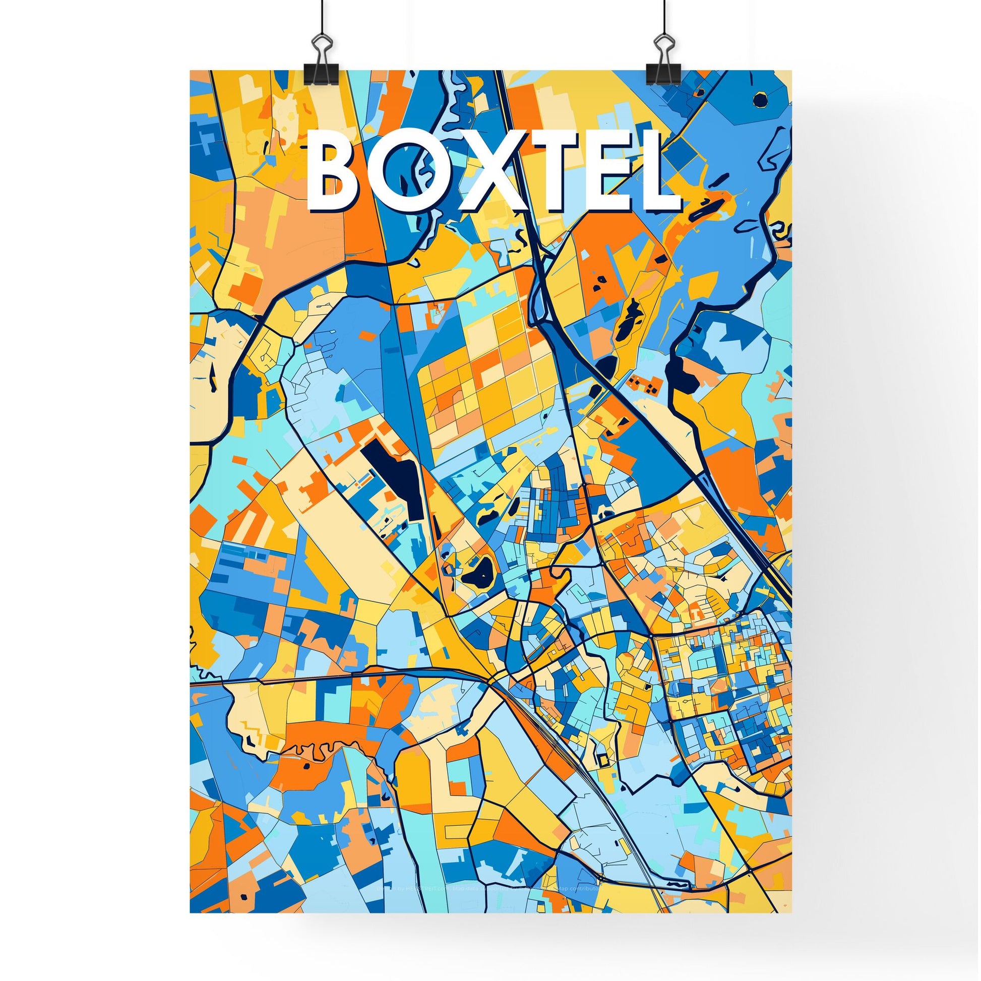 BOXTEL NETHERLANDS Vibrant Colorful Art Map Poster Blue Orange