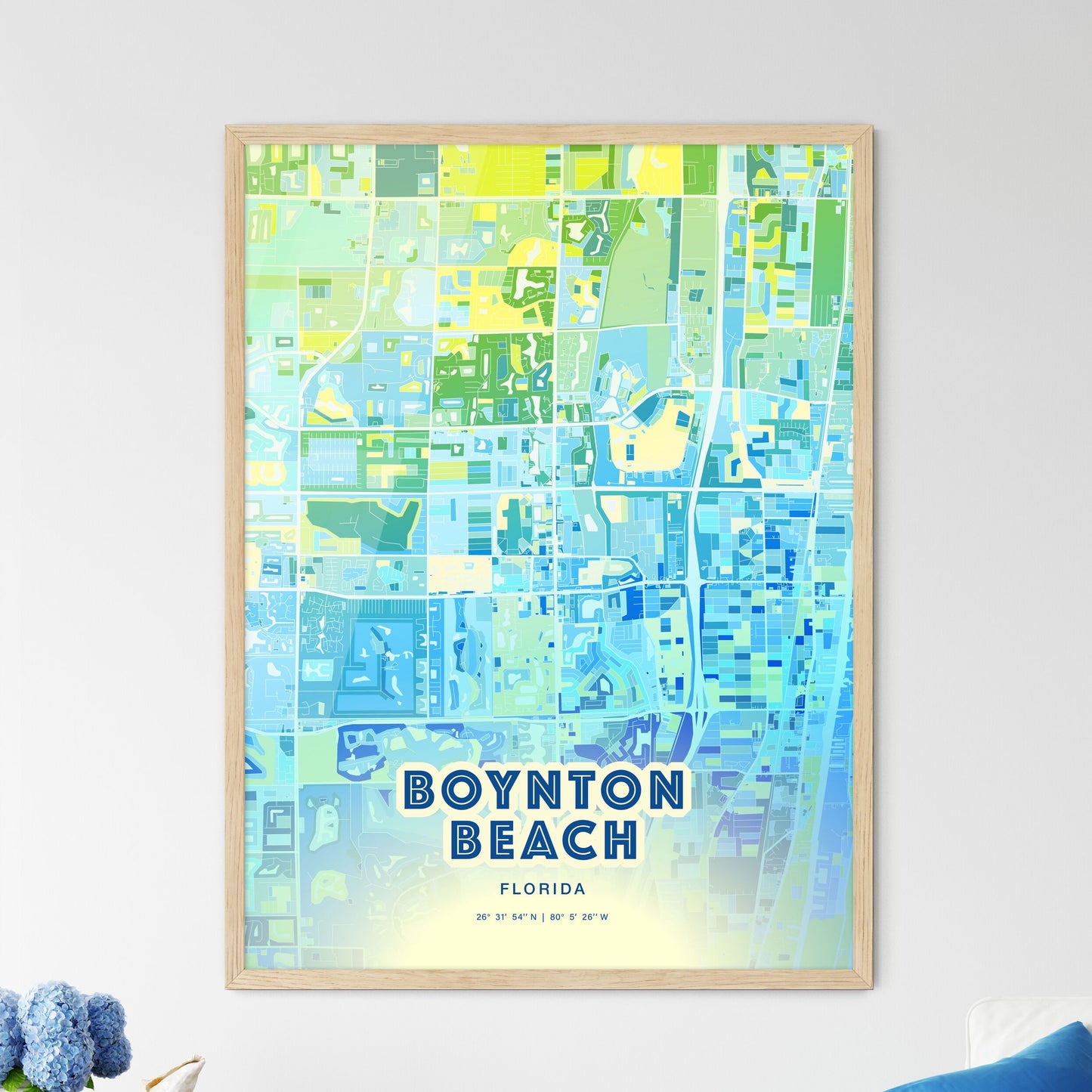 Colorful Boynton Beach Florida Fine Art Map Cool Blue