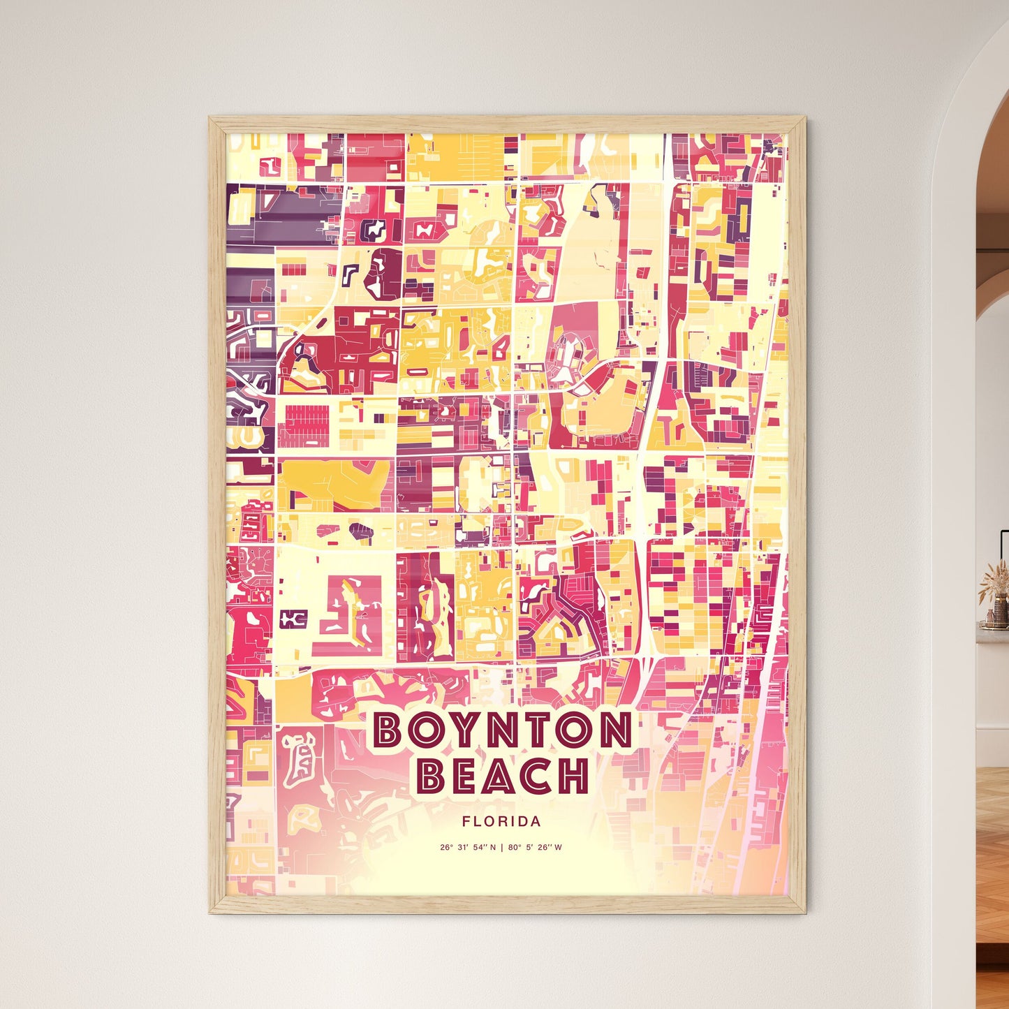 Colorful Boynton Beach Florida Fine Art Map Hot Red