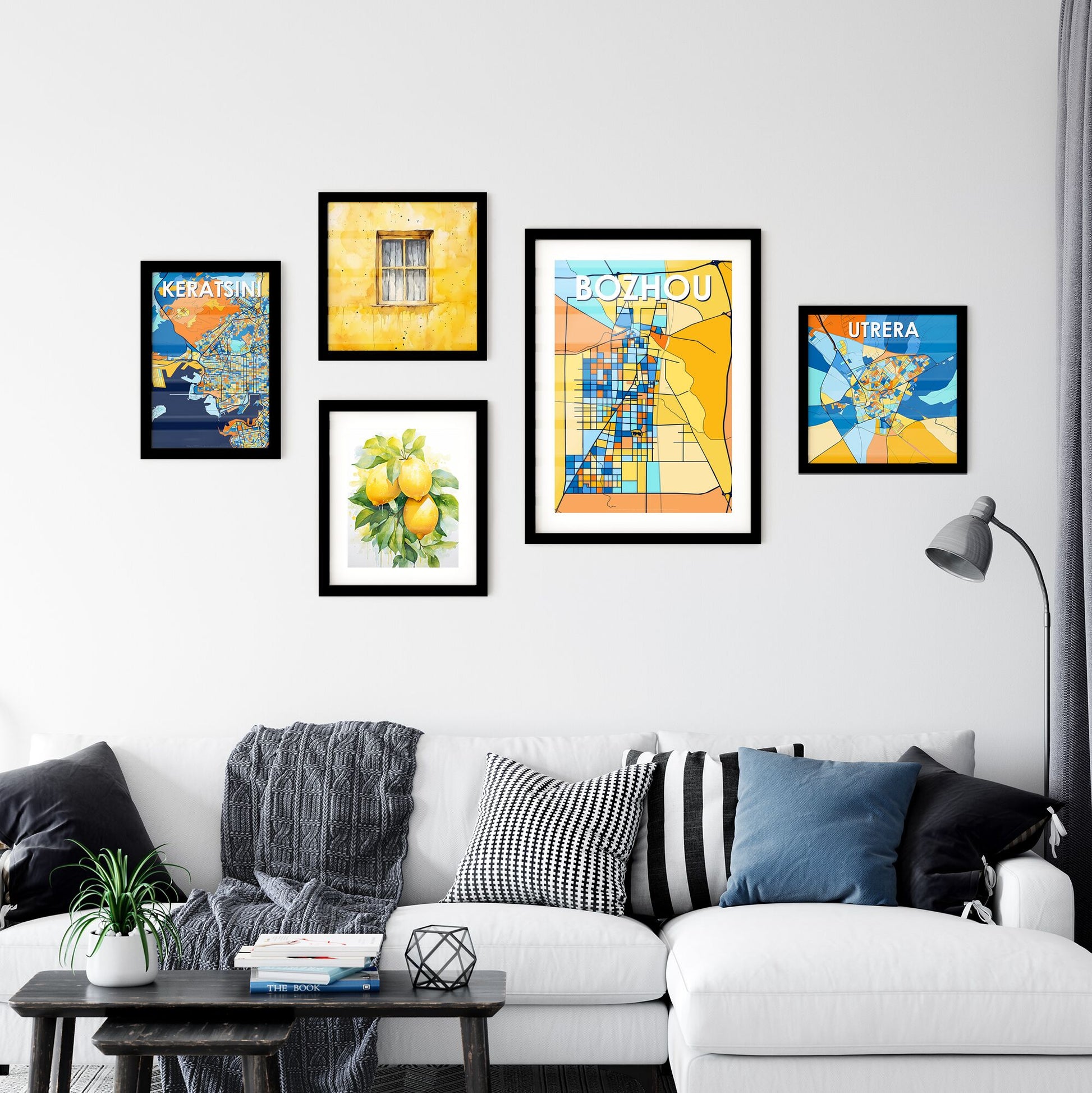 BOZHOU CHINA Vibrant Colorful Art Map Poster Blue Orange