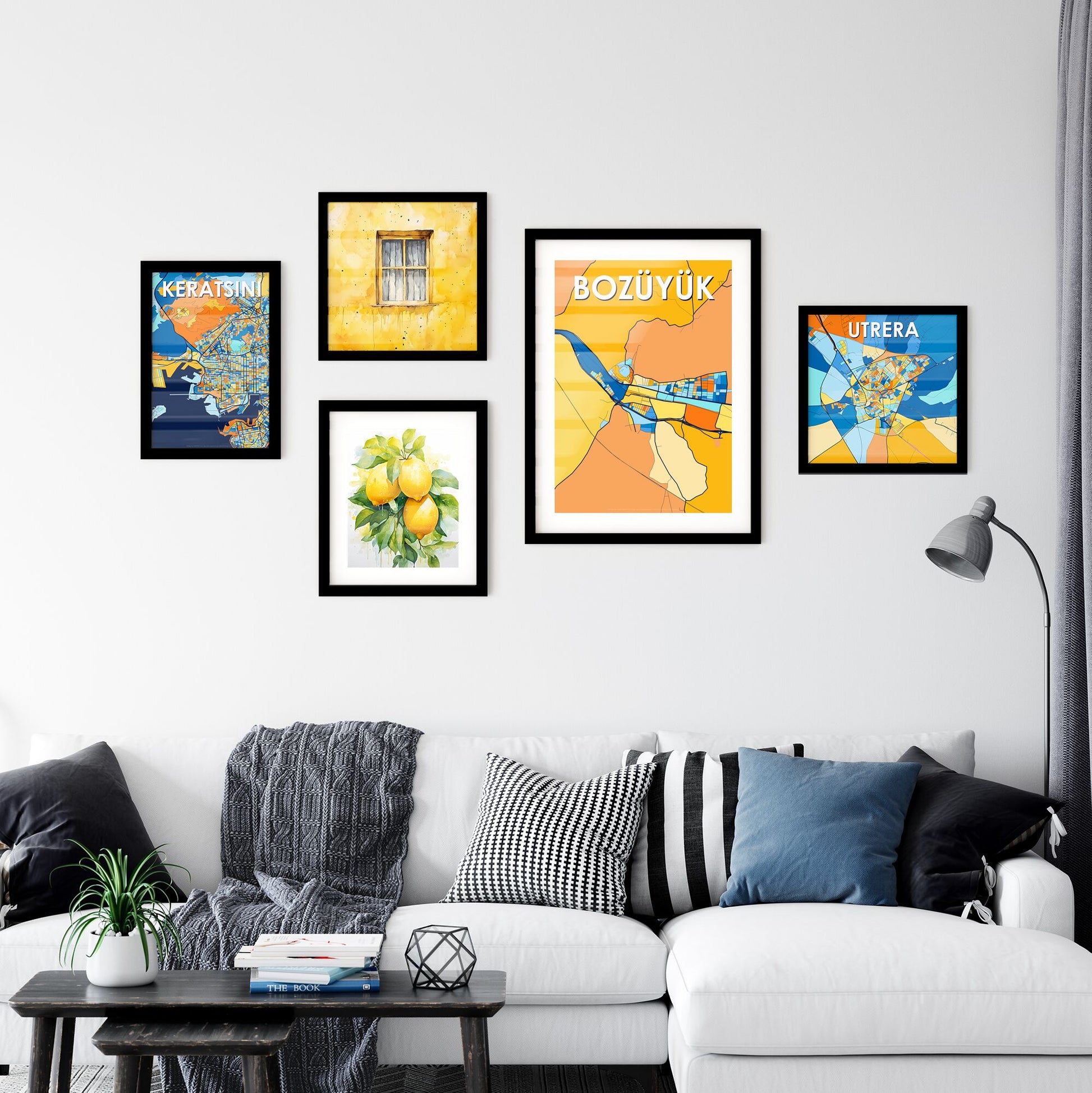 BOZÜYÜK TURKEY Vibrant Colorful Art Map Poster Blue Orange