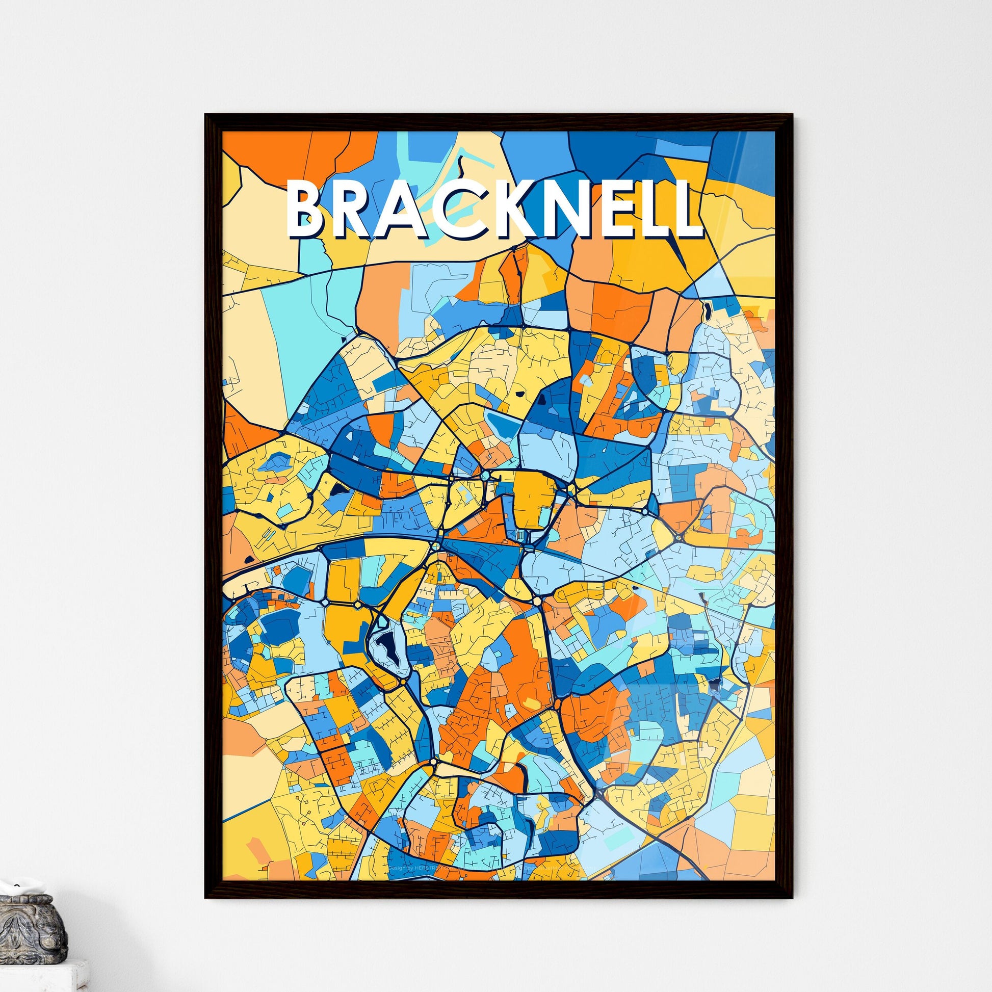 BRACKNELL ENGLAND Vibrant Colorful Art Map Poster Blue Orange