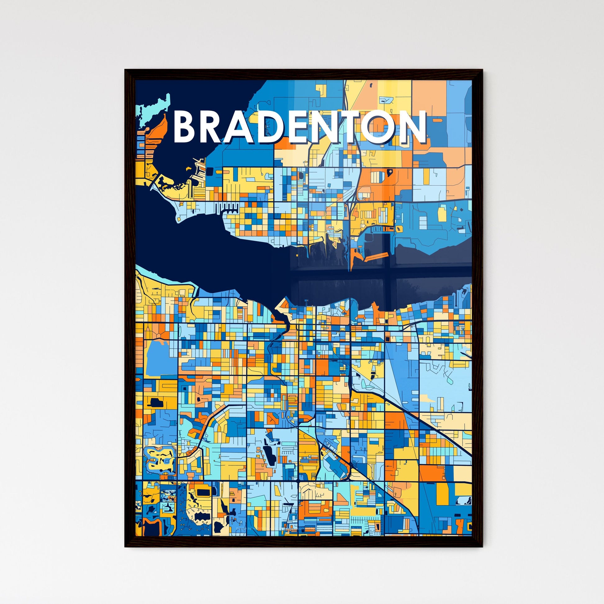 BRADENTON FLORIDA Vibrant Colorful Art Map Poster Blue Orange