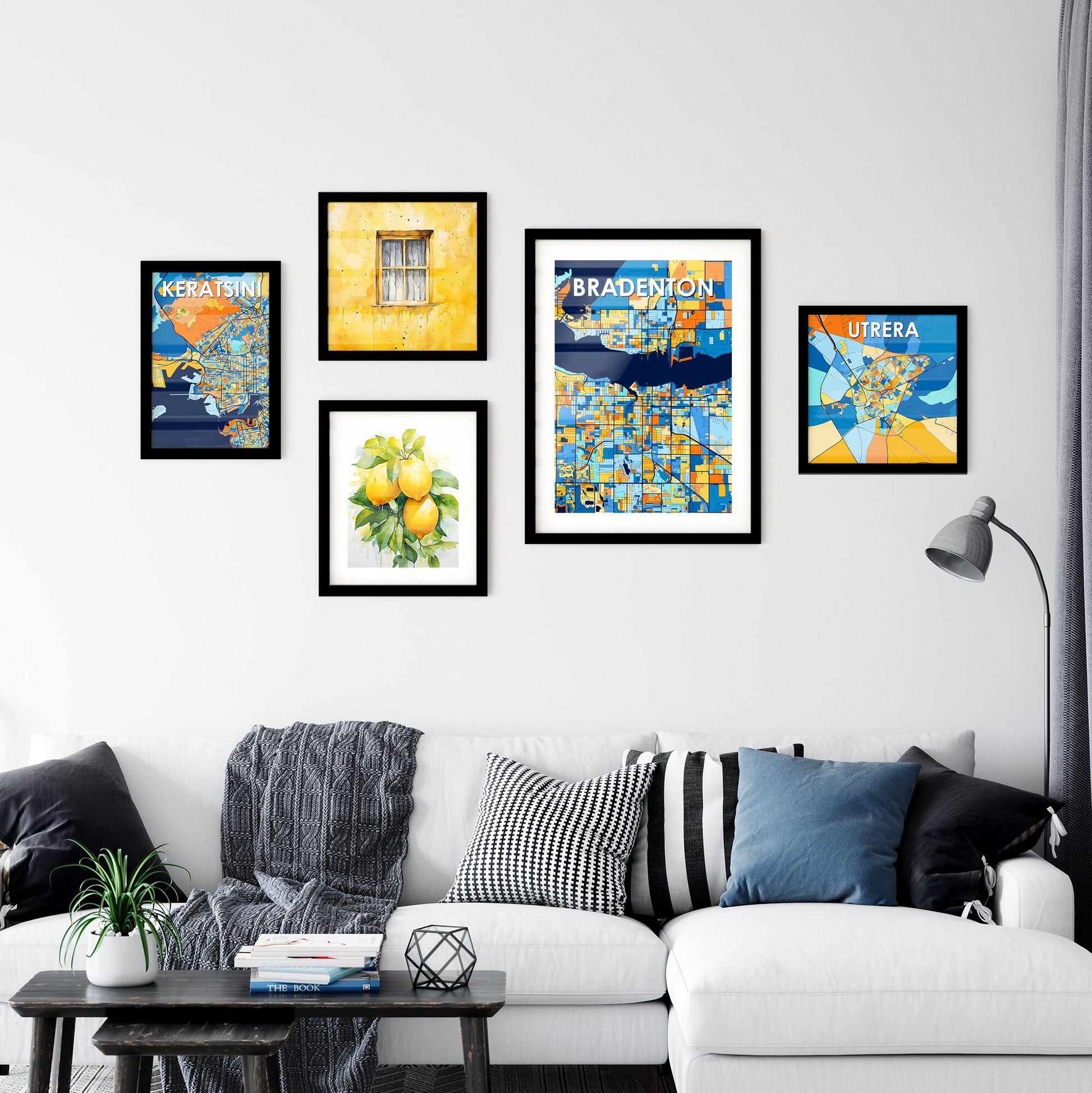 BRADENTON FLORIDA Vibrant Colorful Art Map Poster Blue Orange