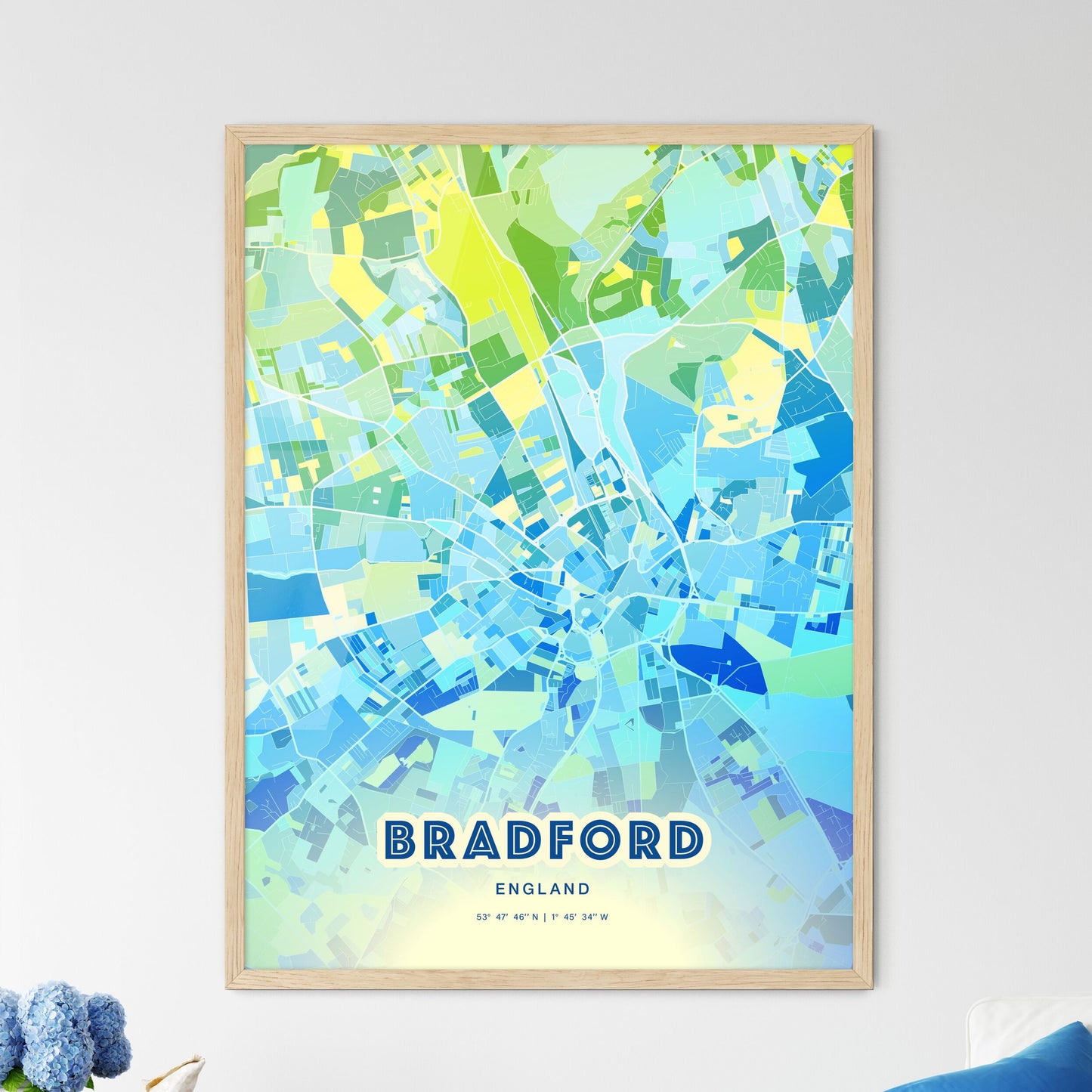 Colorful Bradford England Fine Art Map Cool Blue