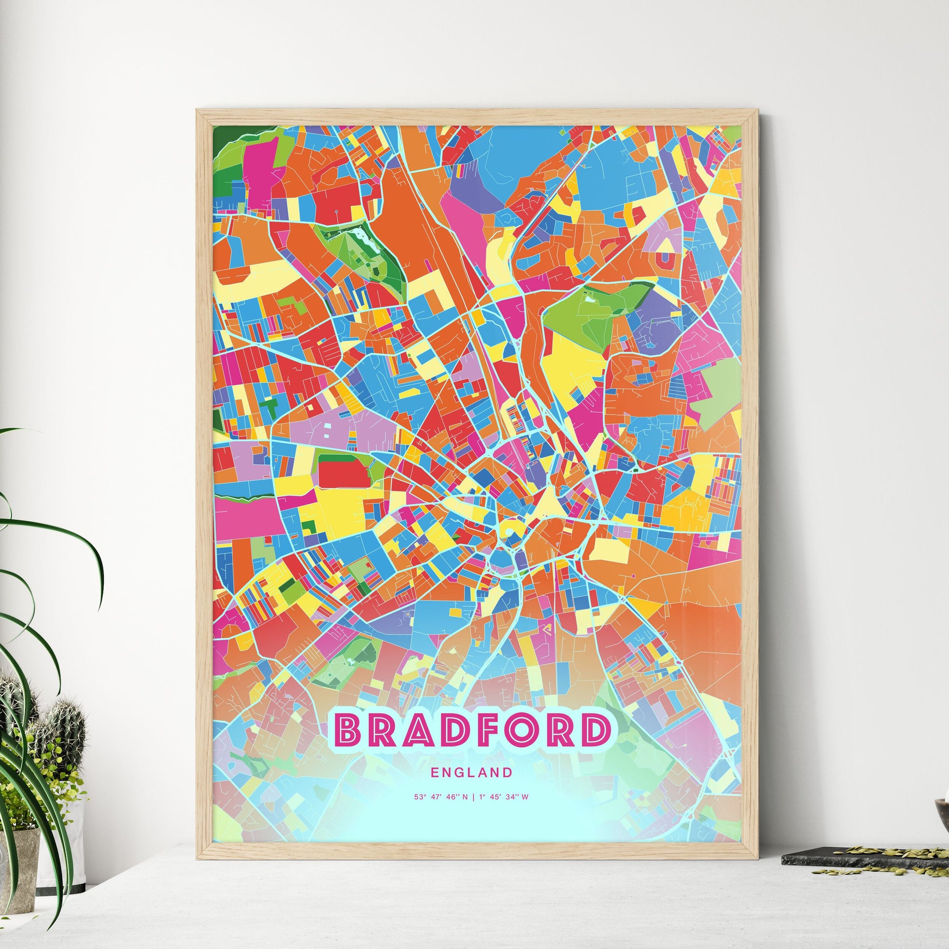 Colorful Bradford England Fine Art Map Crazy Colors