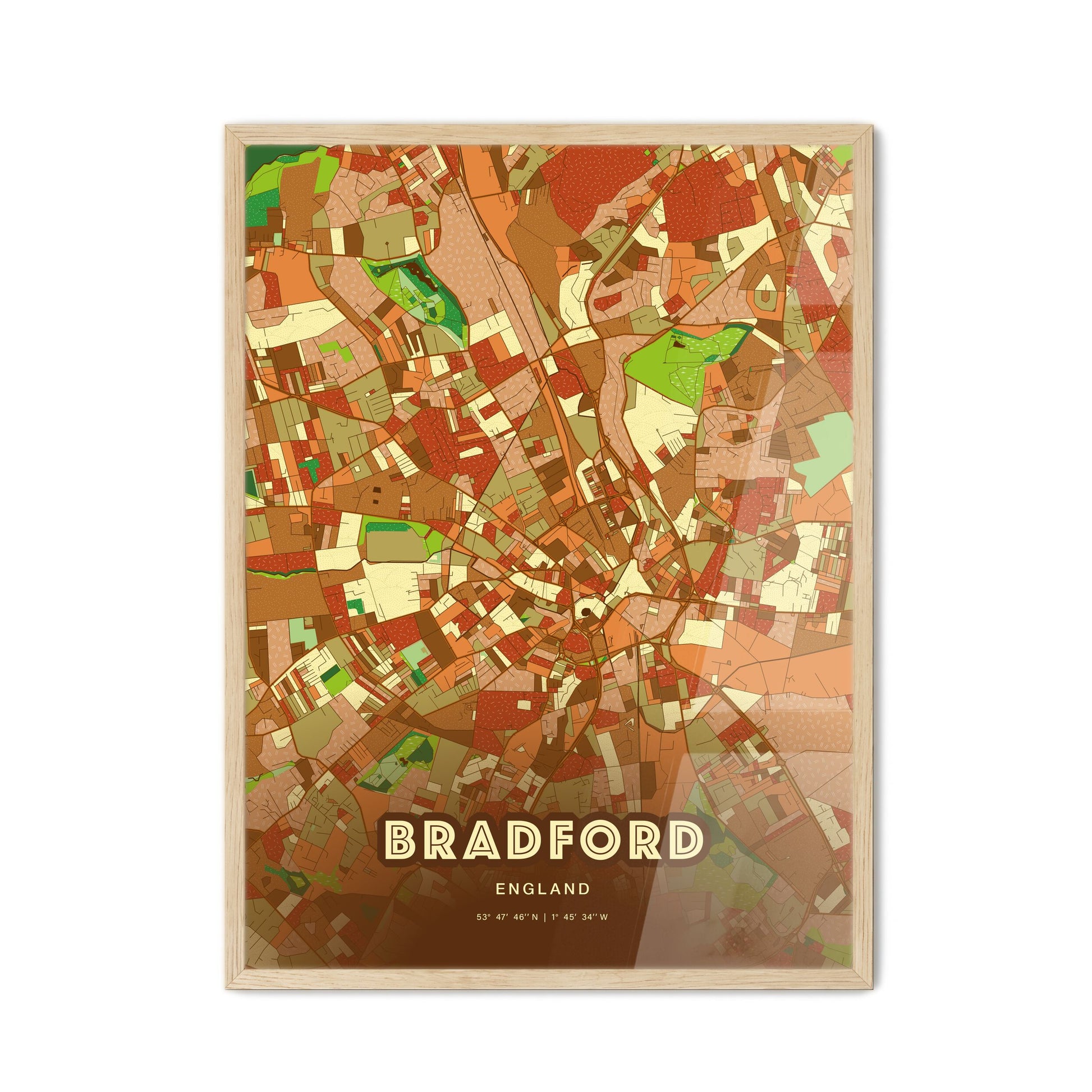 Colorful Bradford England Fine Art Map Farmhouse