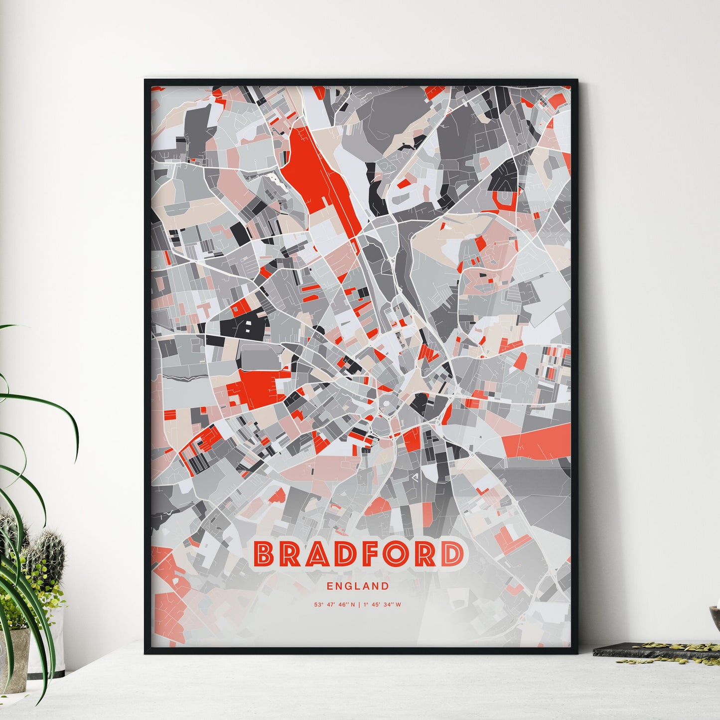 Colorful Bradford England Fine Art Map Modern Expressive