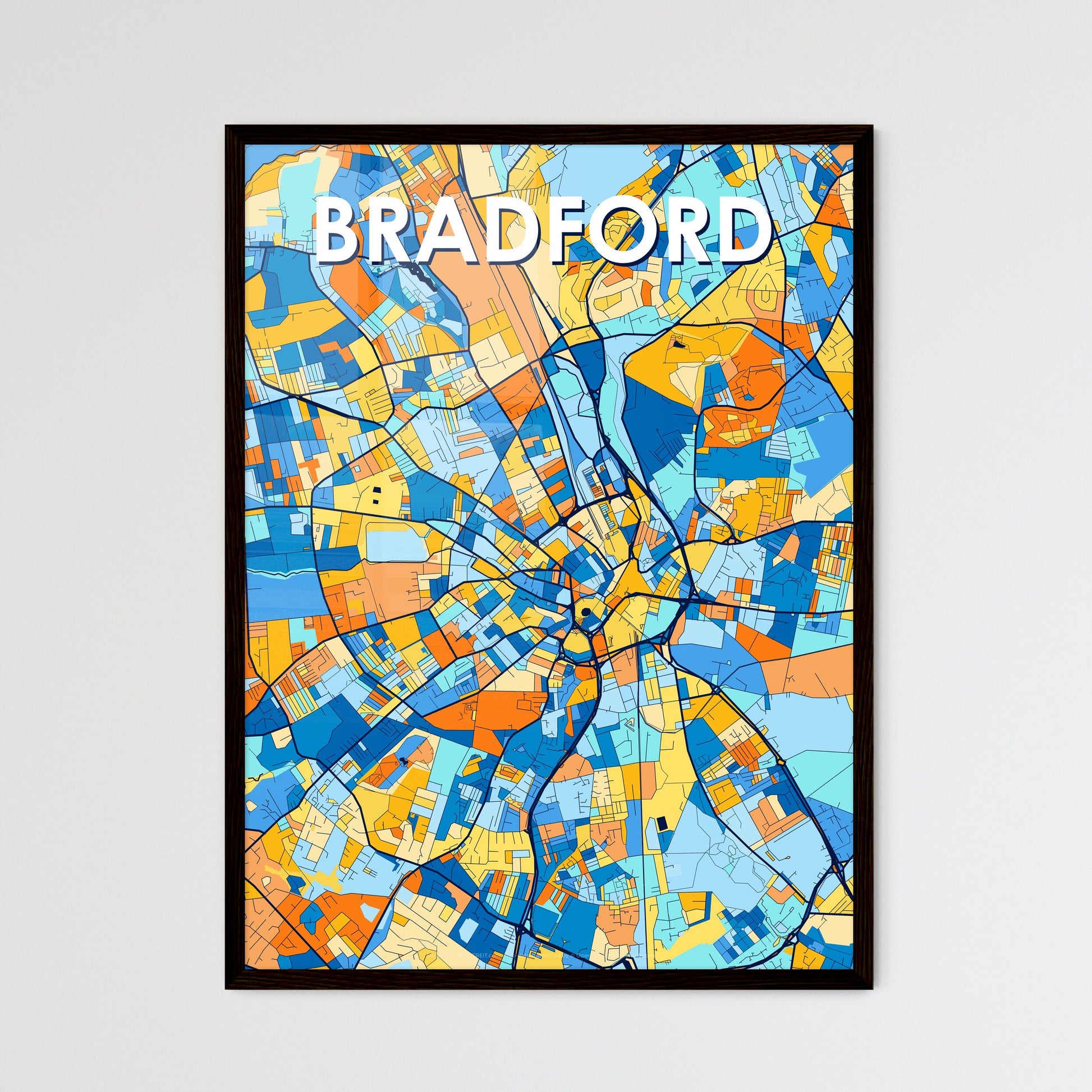 BRADFORD ENGLAND Vibrant Colorful Art Map Poster Blue Orange