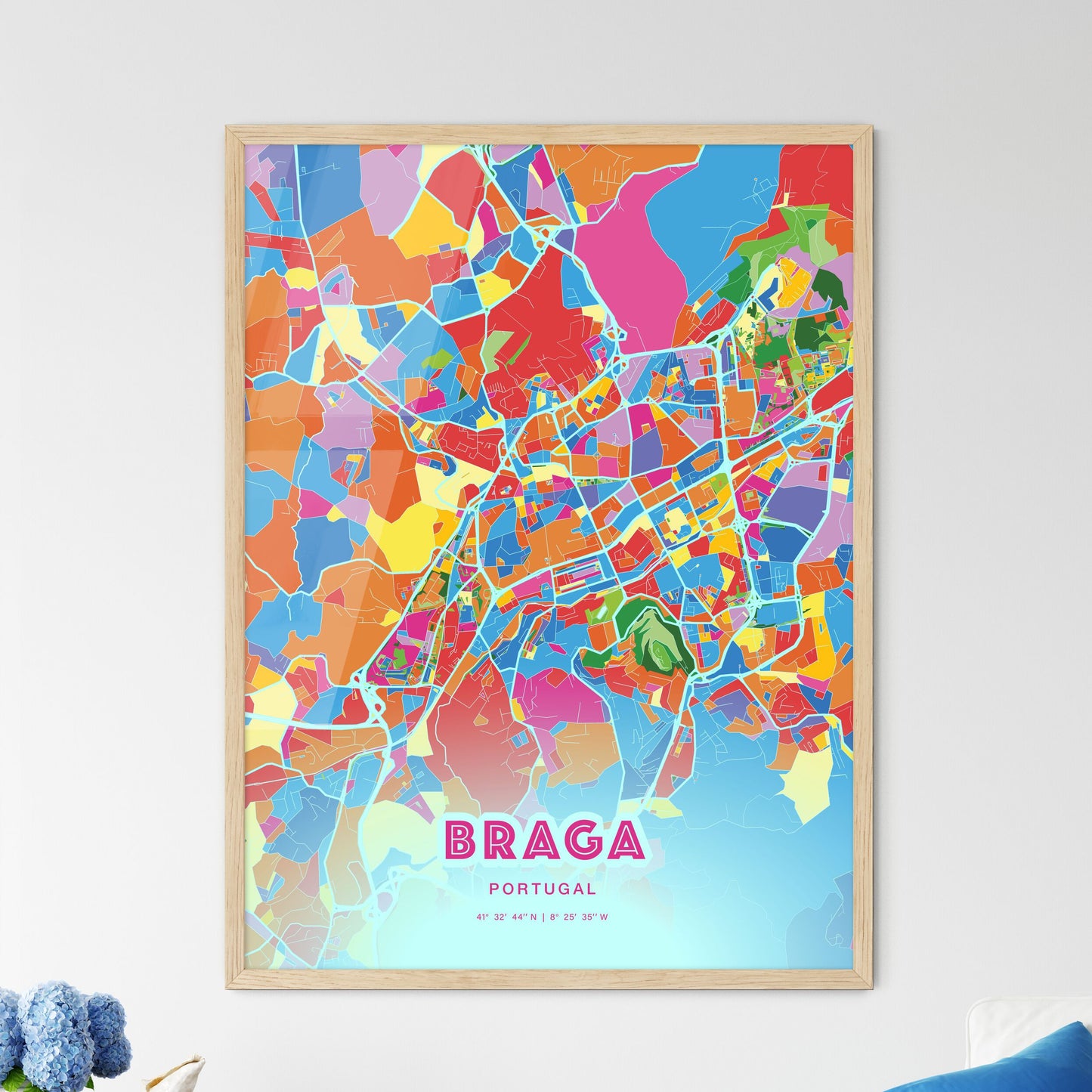 Colorful Braga Portugal Fine Art Map Crazy Colors