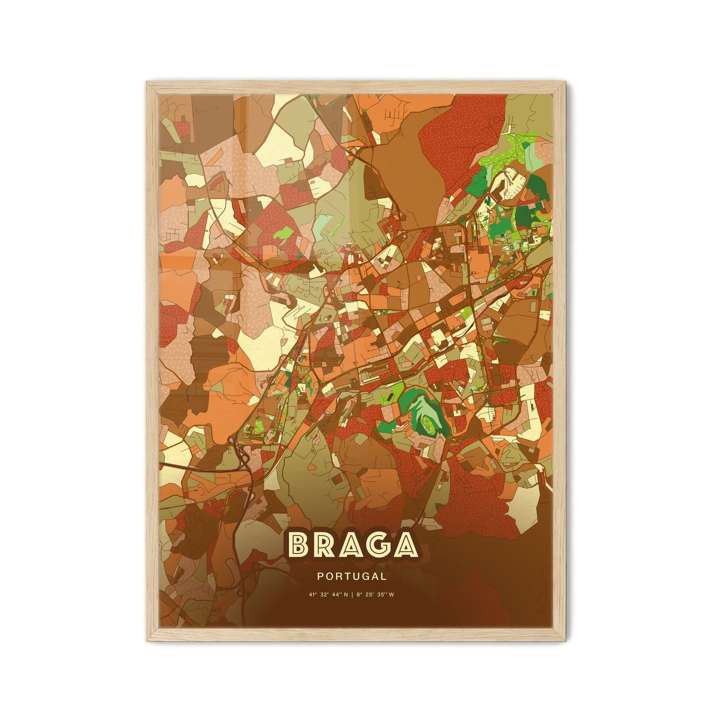 Colorful Braga Portugal Fine Art Map Farmhouse