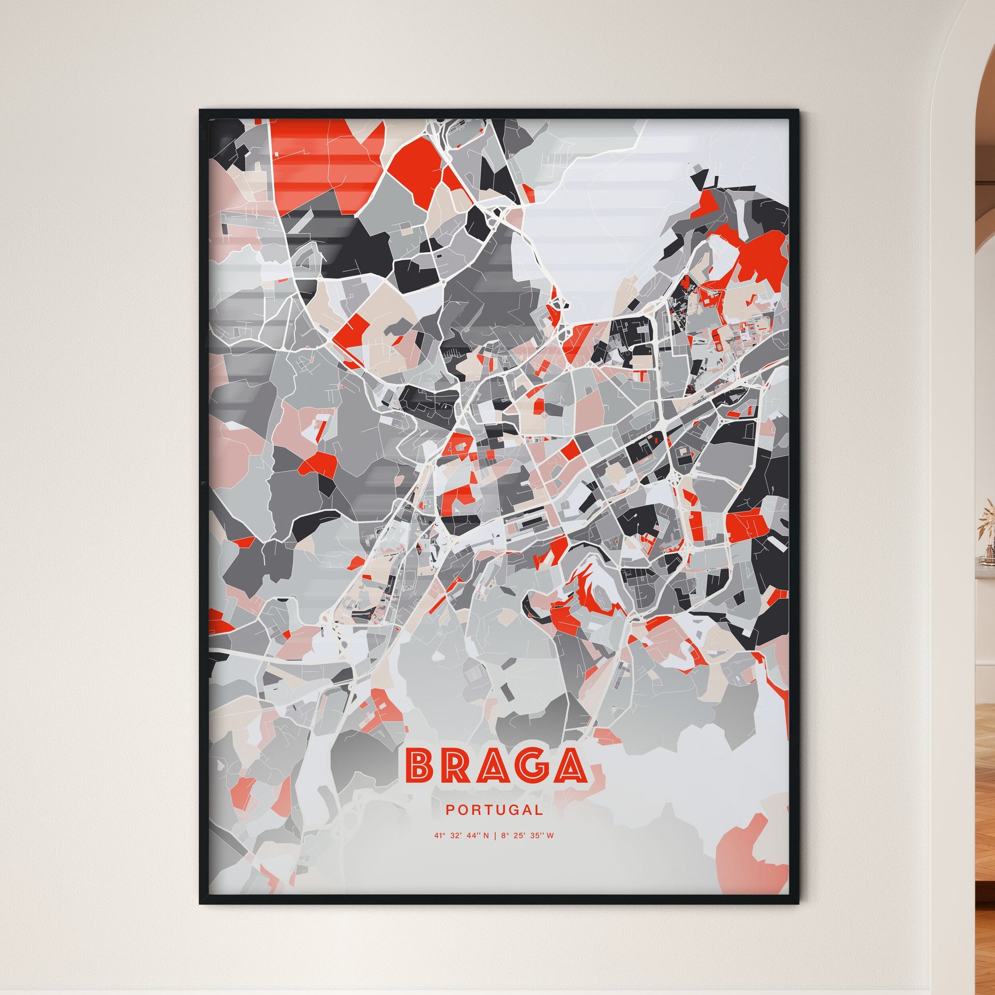 Colorful Braga Portugal Fine Art Map Modern Expressive