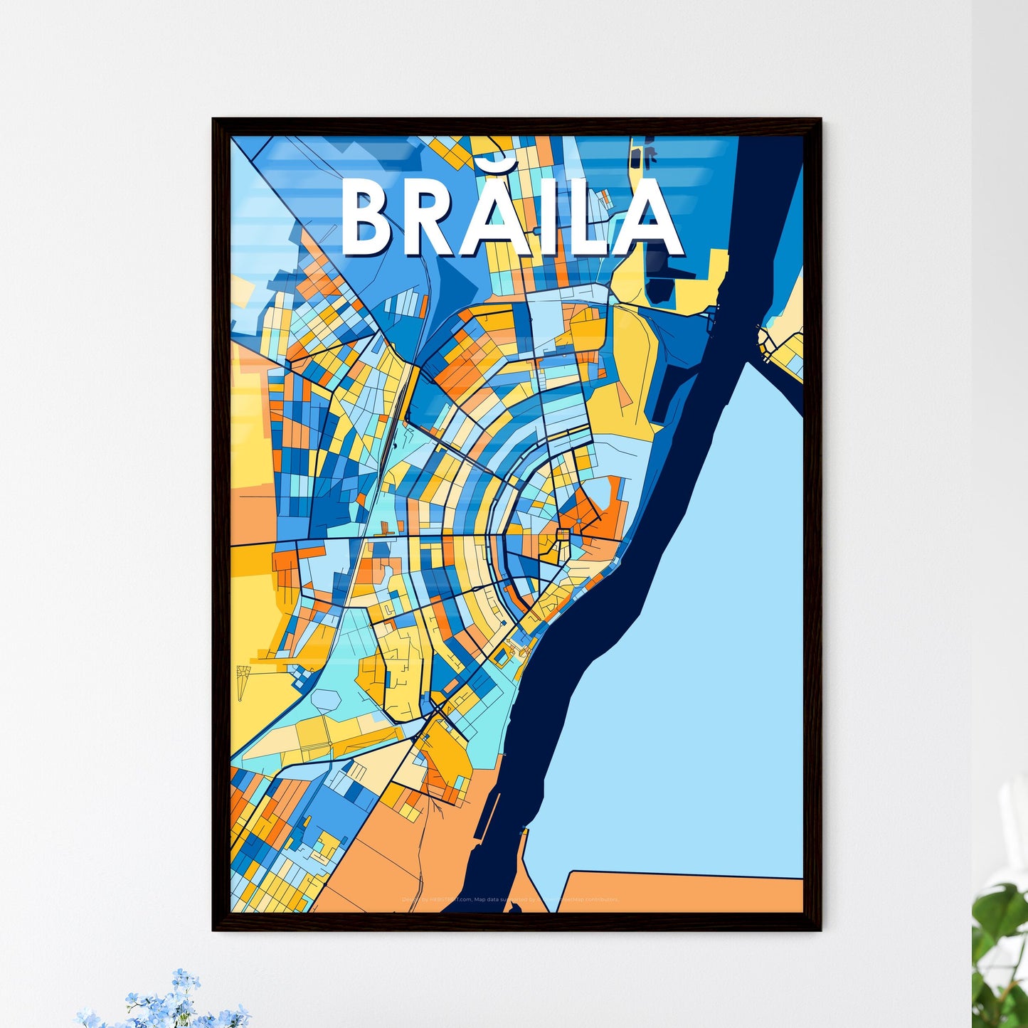 BRĂILA ROMANIA Vibrant Colorful Art Map Poster Blue Orange