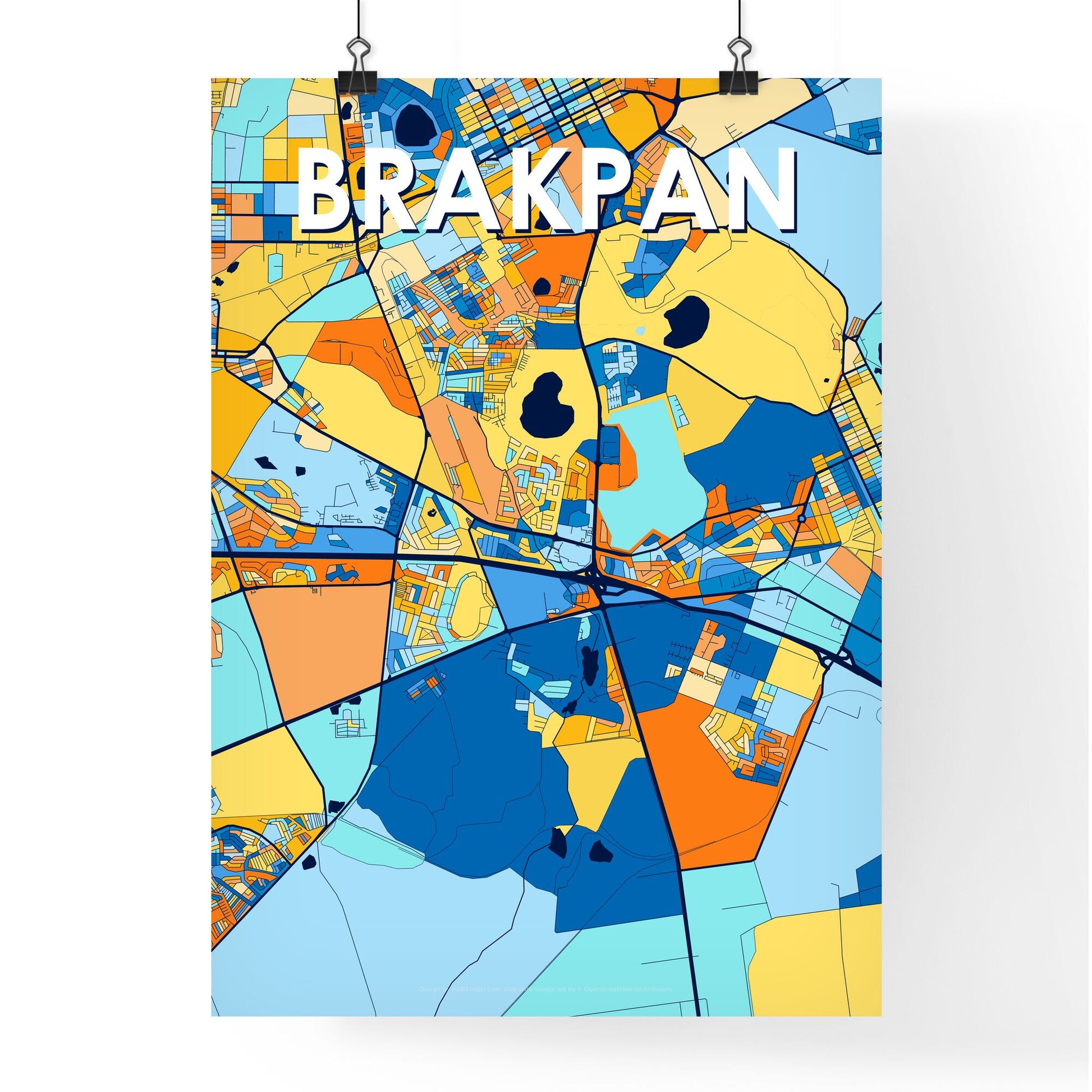 BRAKPAN SOUTH AFRICA Vibrant Colorful Art Map Poster Blue Orange