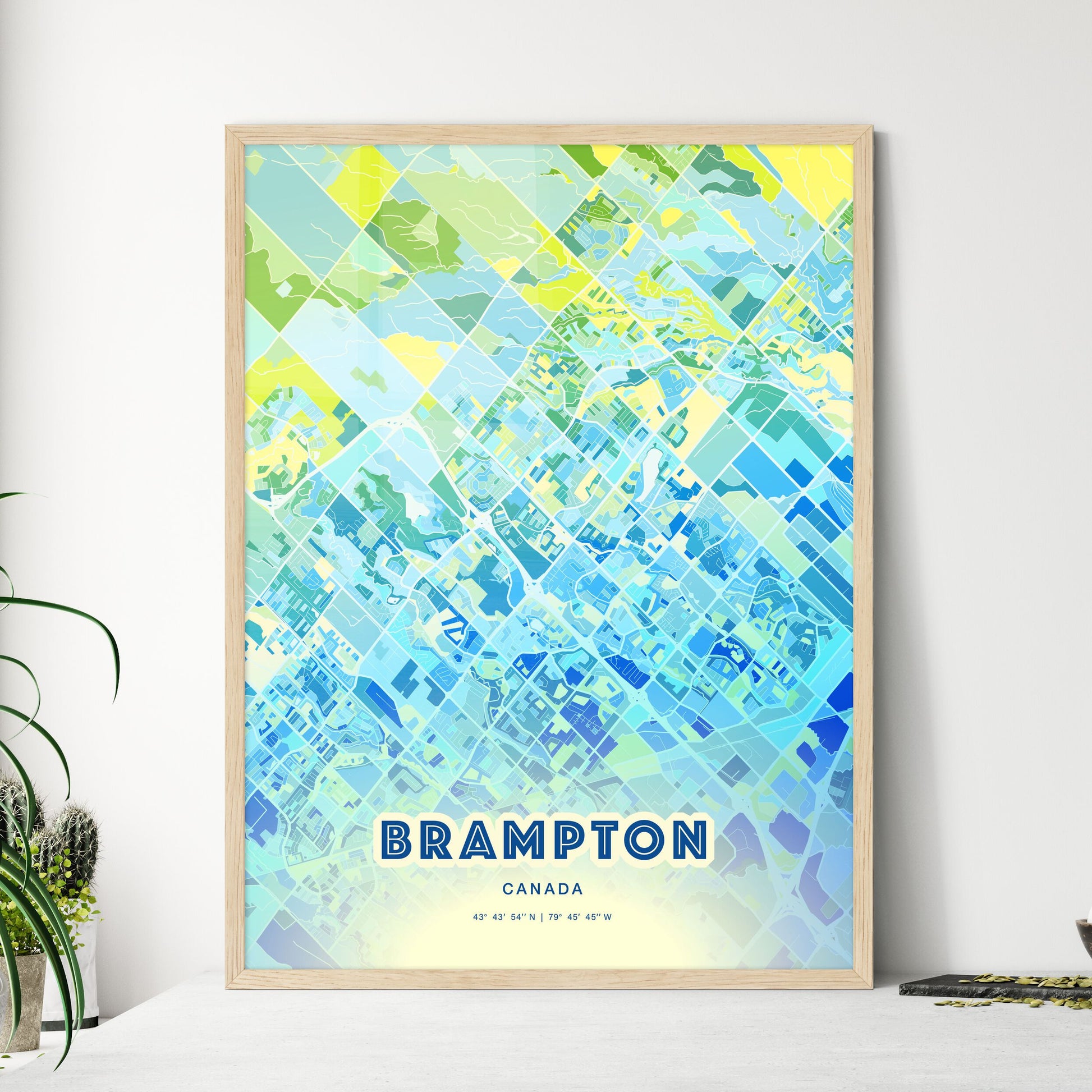 Colorful Brampton Canada Fine Art Map Cool Blue