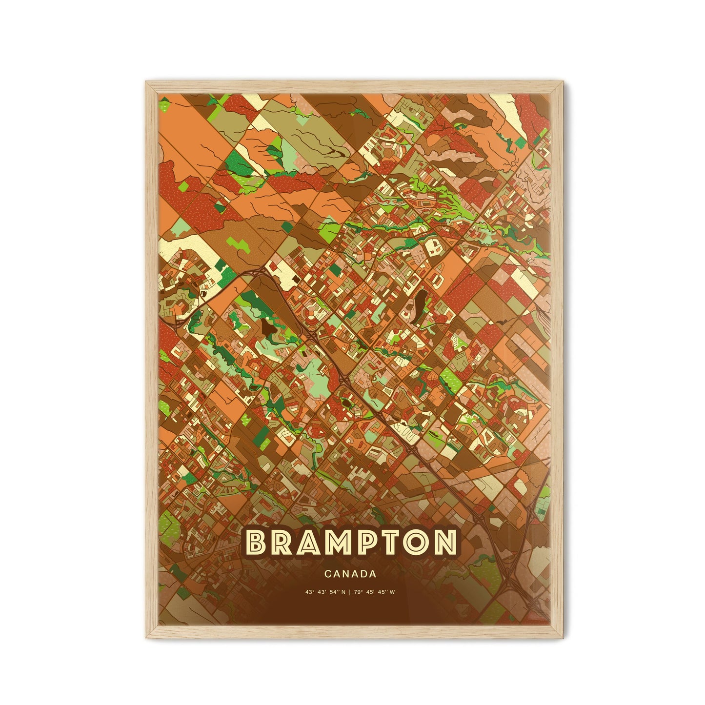 Colorful Brampton Canada Fine Art Map Farmhouse