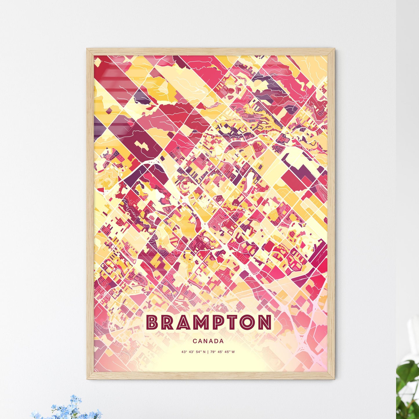 Colorful Brampton Canada Fine Art Map Hot Red