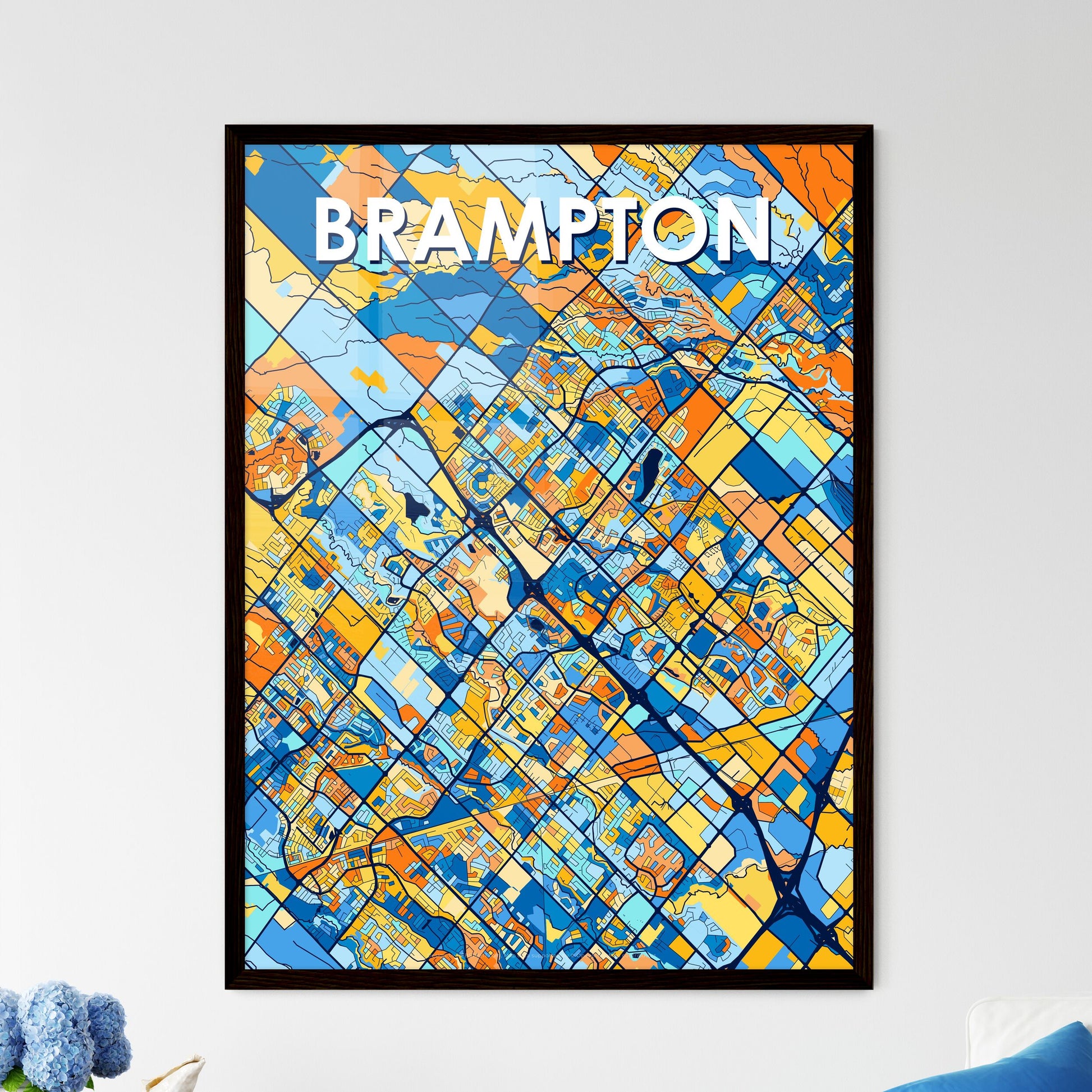 BRAMPTON CANADA Vibrant Colorful Art Map Poster Blue Orange