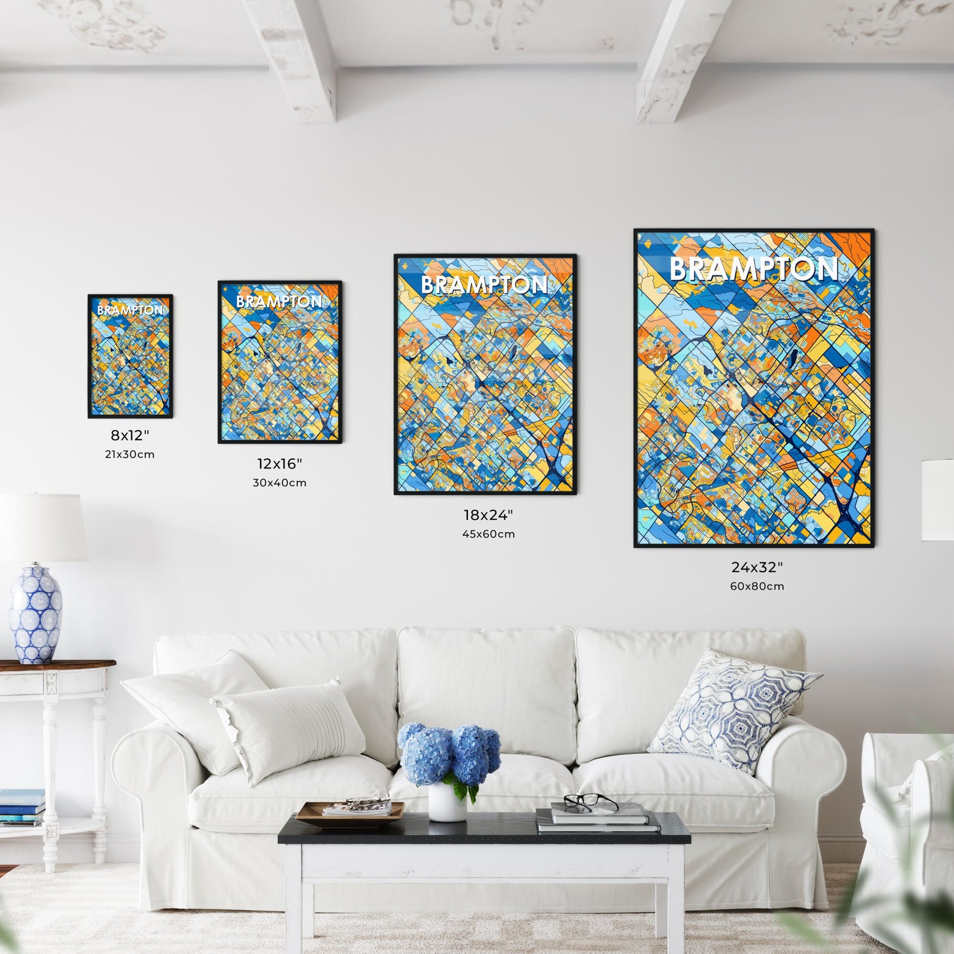 BRAMPTON CANADA Vibrant Colorful Art Map Poster Blue Orange