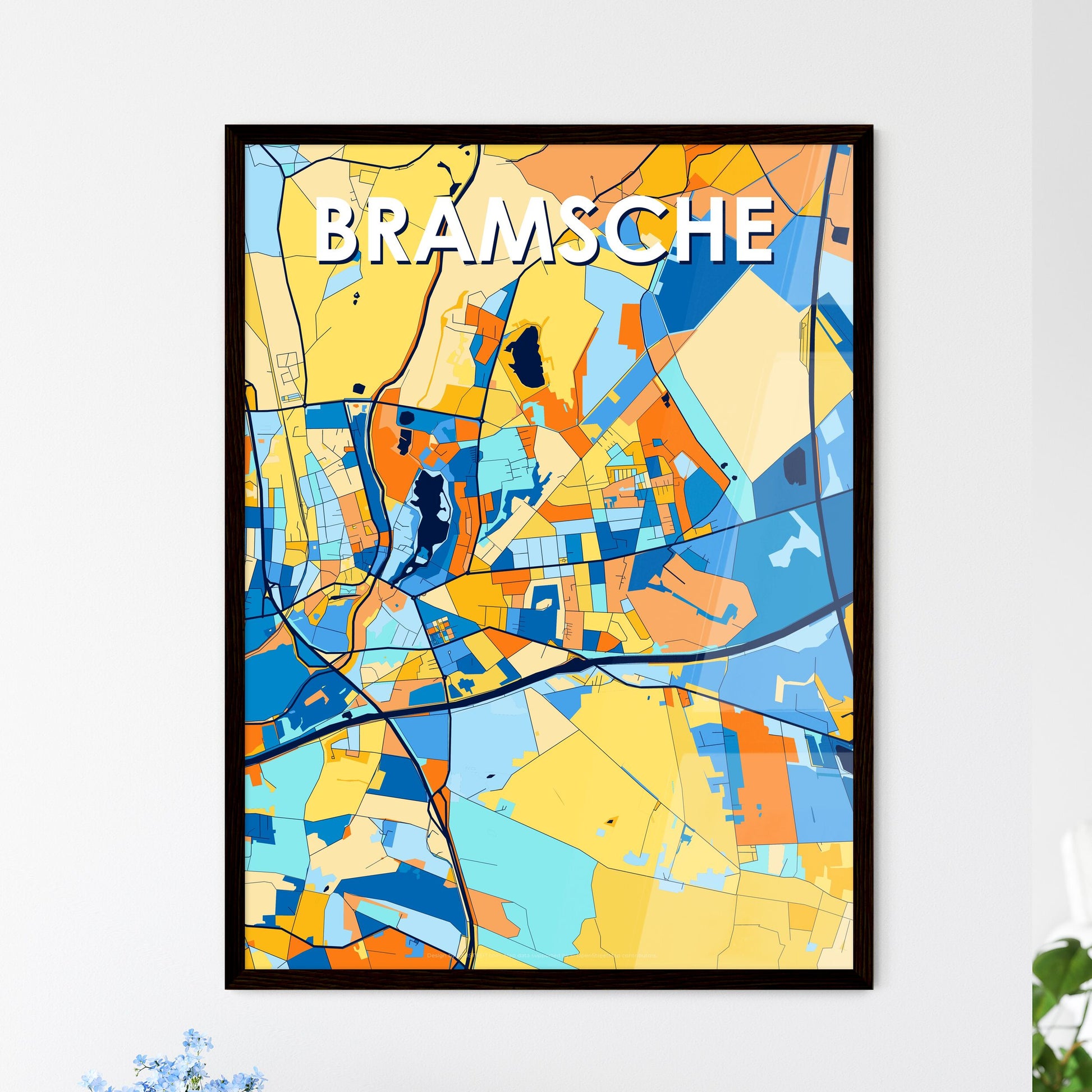 BRAMSCHE GERMANY Vibrant Colorful Art Map Poster Blue Orange