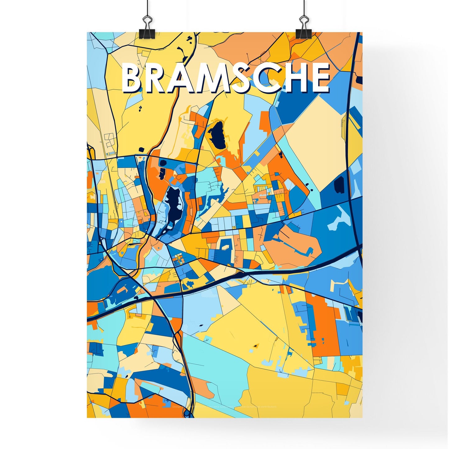 BRAMSCHE GERMANY Vibrant Colorful Art Map Poster Blue Orange