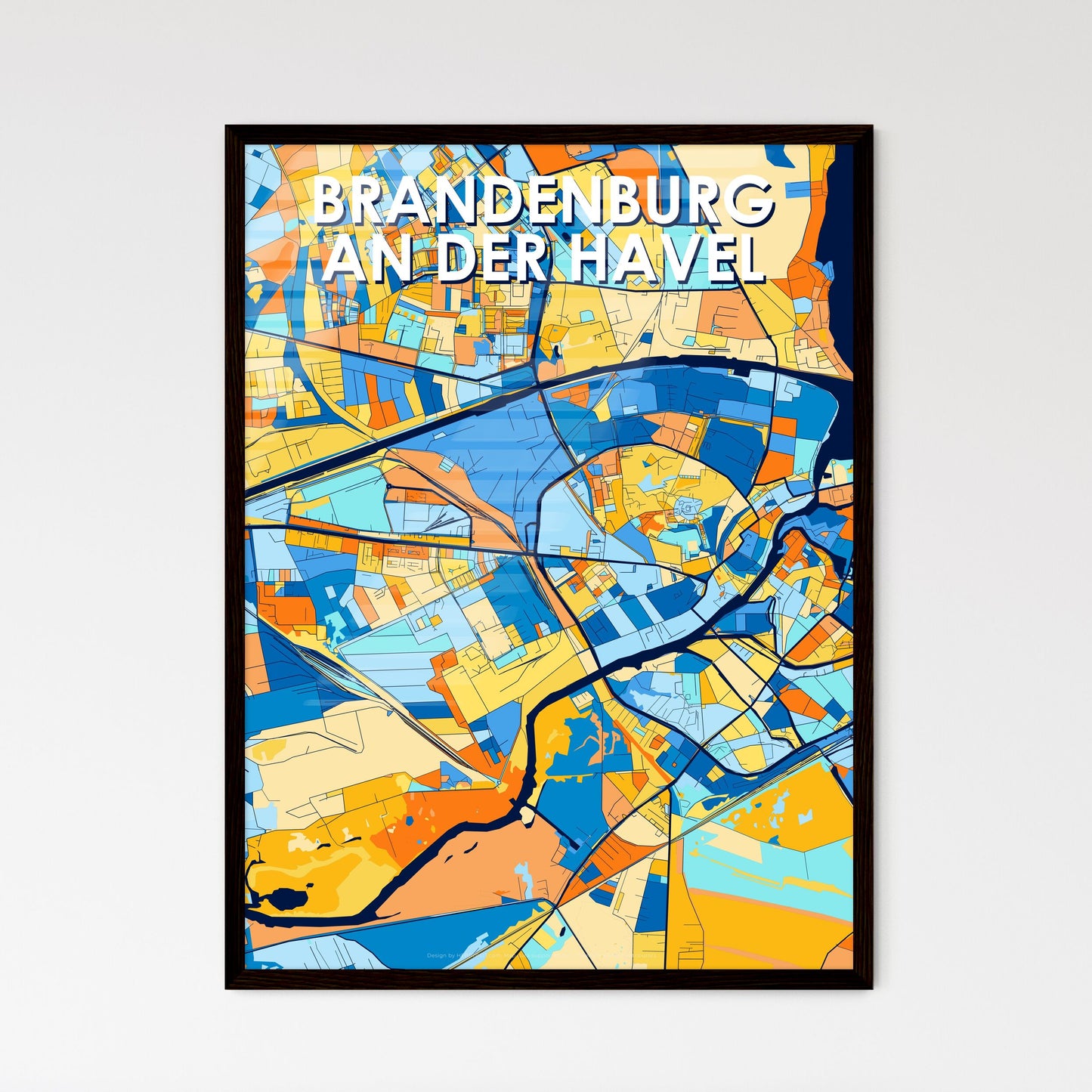 BRANDENBURG AN DER HAVEL GERMANY Vibrant Colorful Art Map Poster Blue Orange