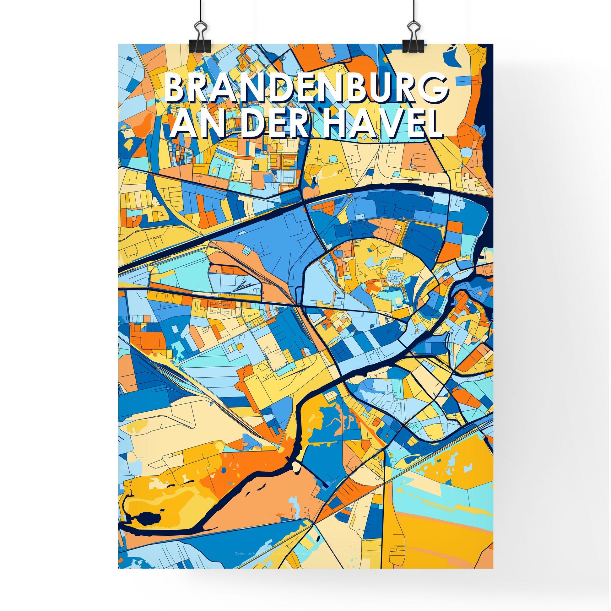 BRANDENBURG AN DER HAVEL GERMANY Vibrant Colorful Art Map Poster Blue Orange