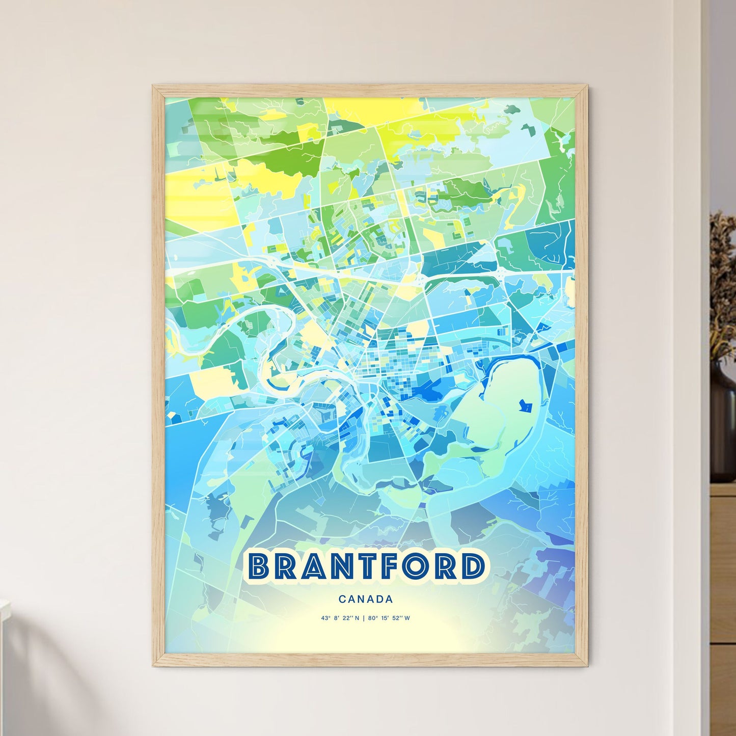 Colorful Brantford Canada Fine Art Map Cool Blue