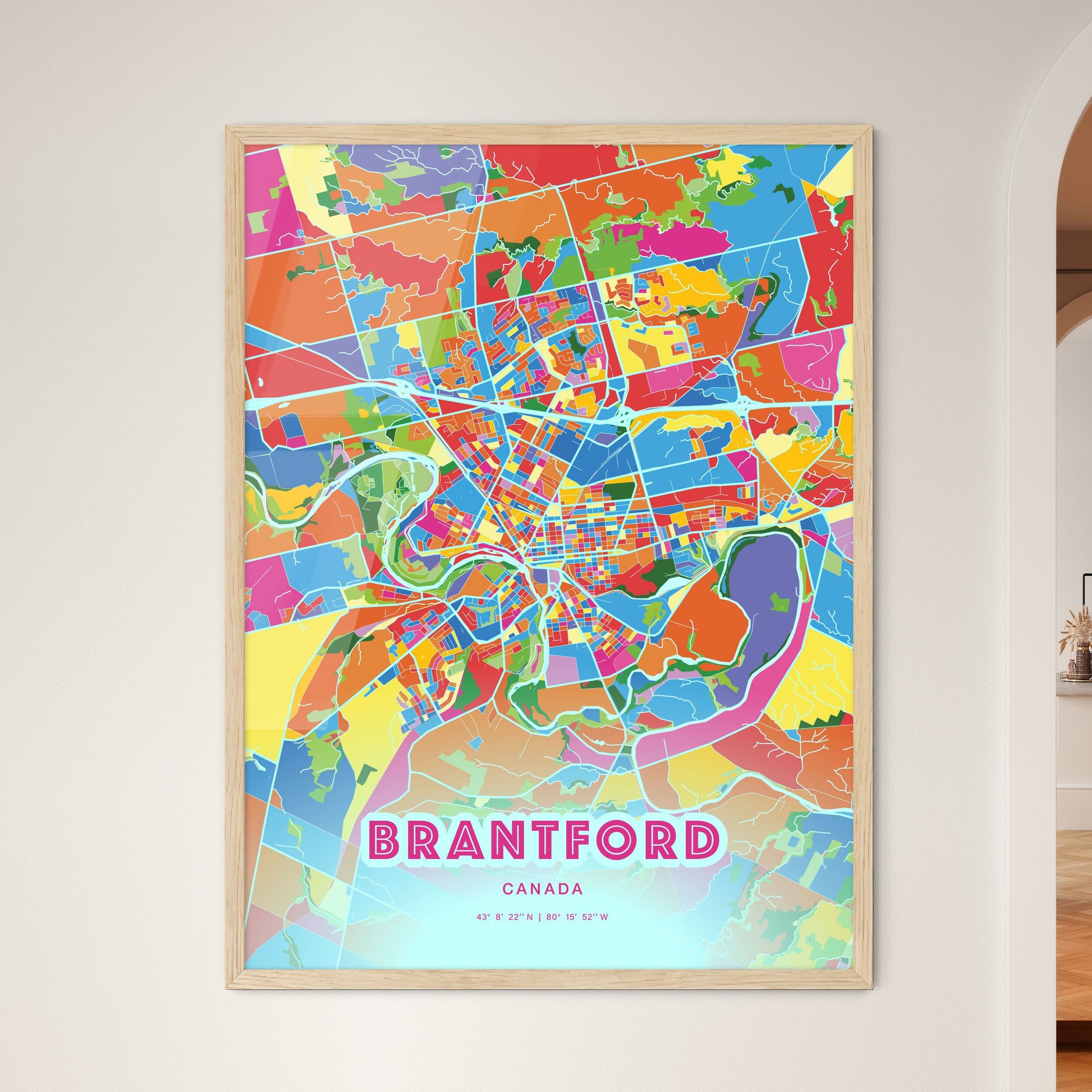 Colorful Brantford Canada Fine Art Map Crazy Colors