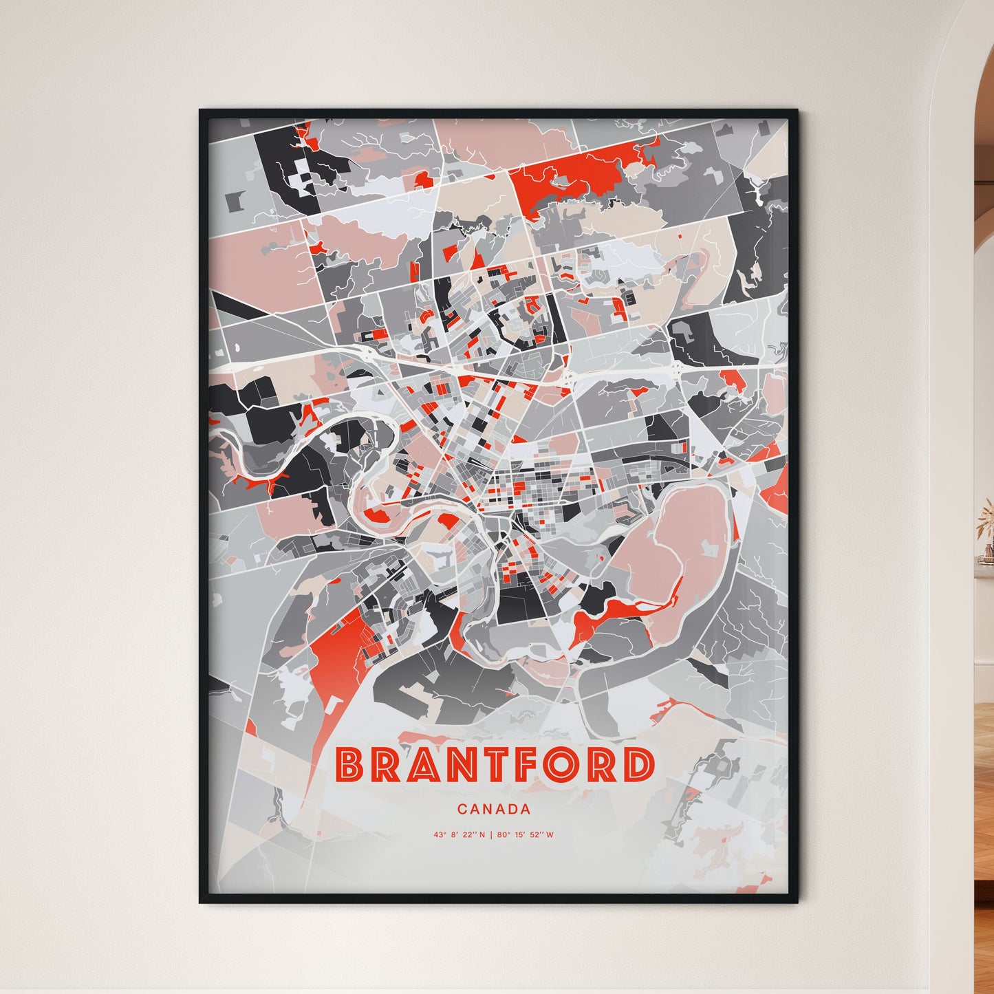 Colorful Brantford Canada Fine Art Map Modern Expressive