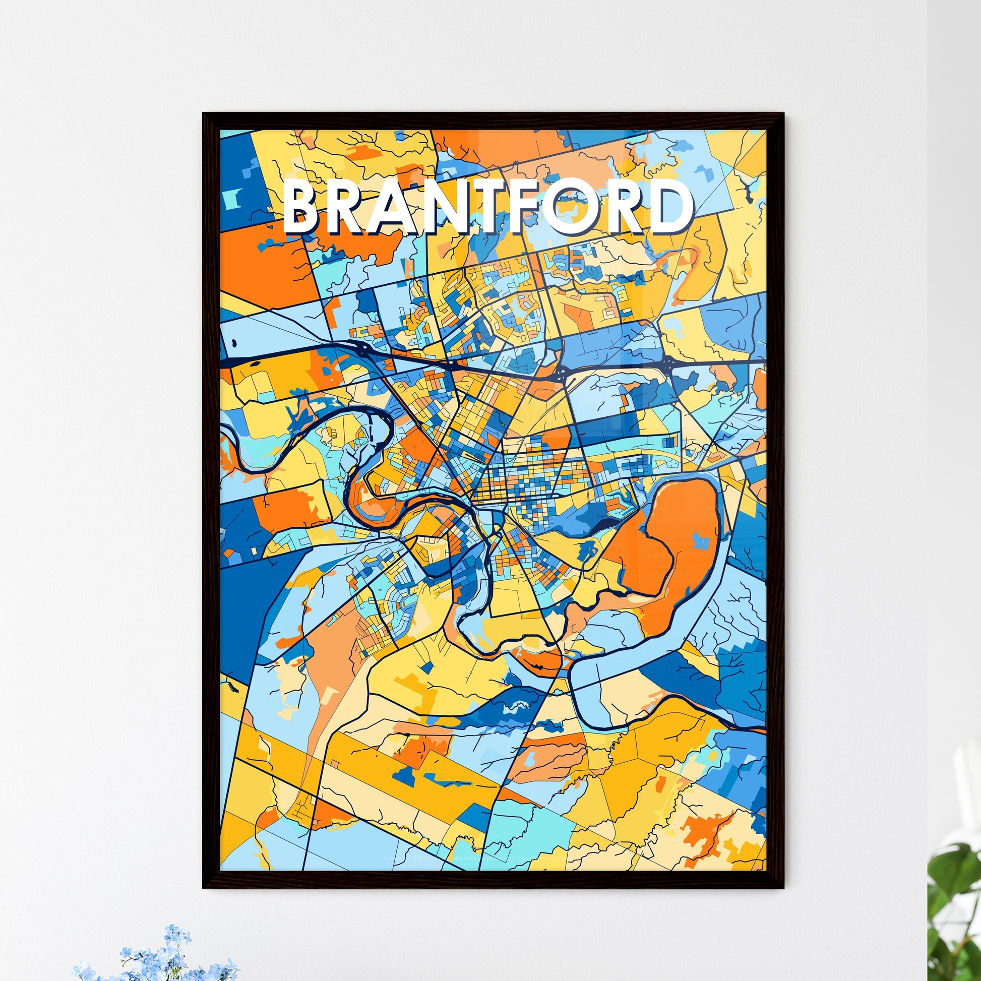 BRANTFORD CANADA Vibrant Colorful Art Map Poster Blue Orange