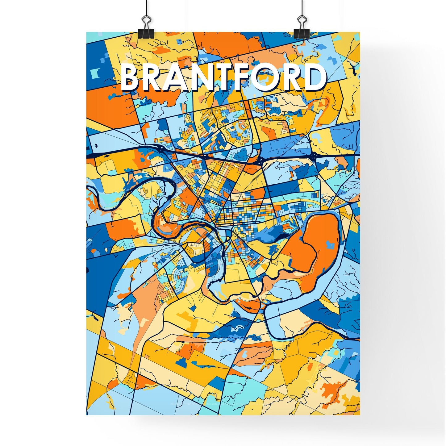 BRANTFORD CANADA Vibrant Colorful Art Map Poster Blue Orange