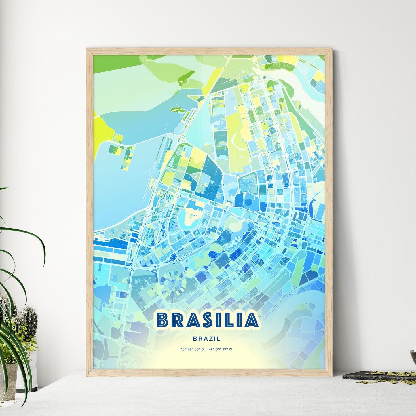 Colorful Brasilia Brazil Fine Art Map Cool Blue