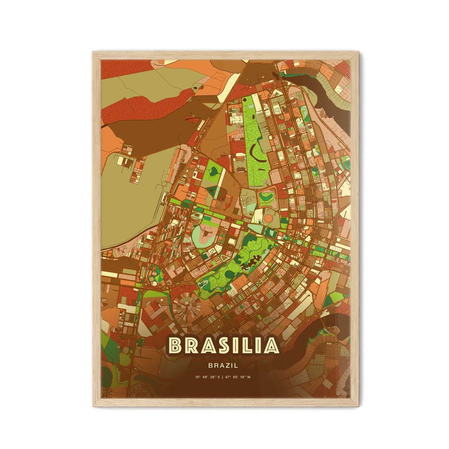 Colorful Brasilia Brazil Fine Art Map Farmhouse