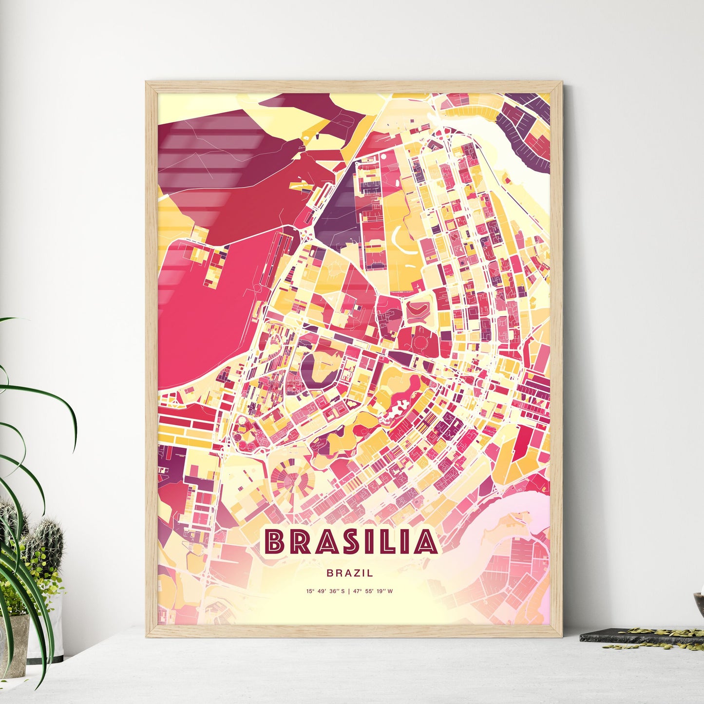 Colorful Brasilia Brazil Fine Art Map Hot Red