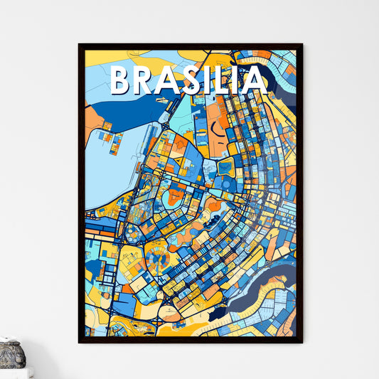 BRASILIA BRAZIL Vibrant Colorful Art Map Poster Blue Orange