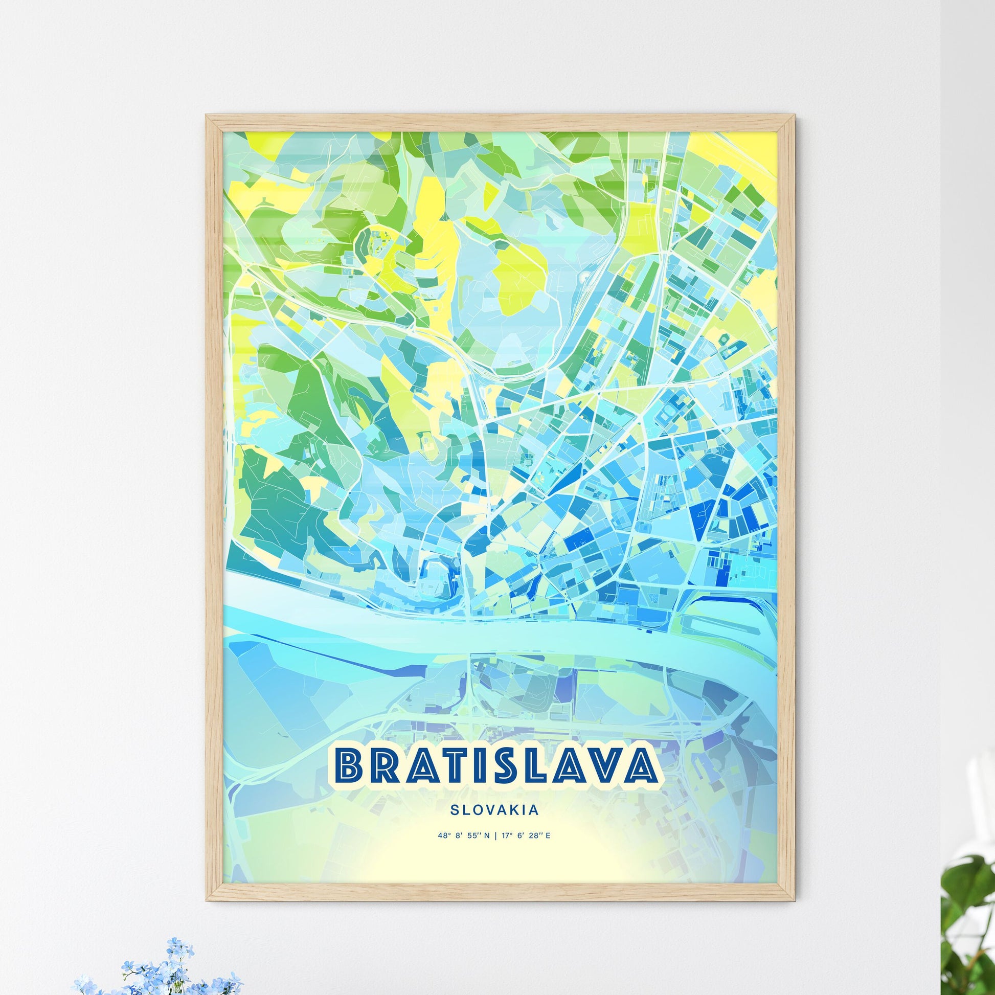 Colorful Bratislava Slovakia Fine Art Map Cool Blue