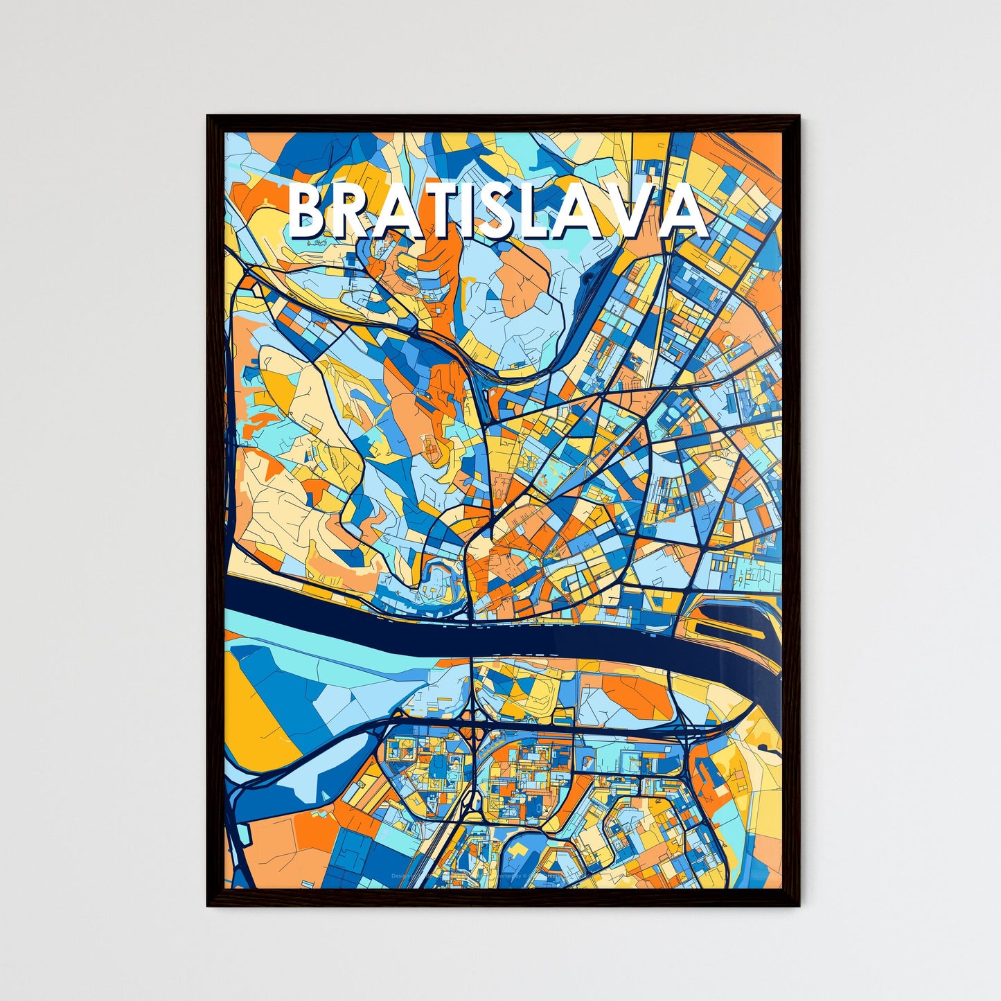 BRATISLAVA SLOVAKIA Vibrant Colorful Art Map Poster Blue Orange