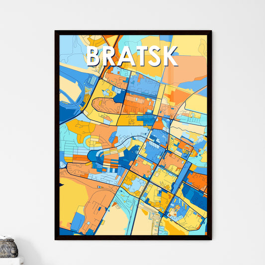 BRATSK RUSSIA Vibrant Colorful Art Map Poster Blue Orange