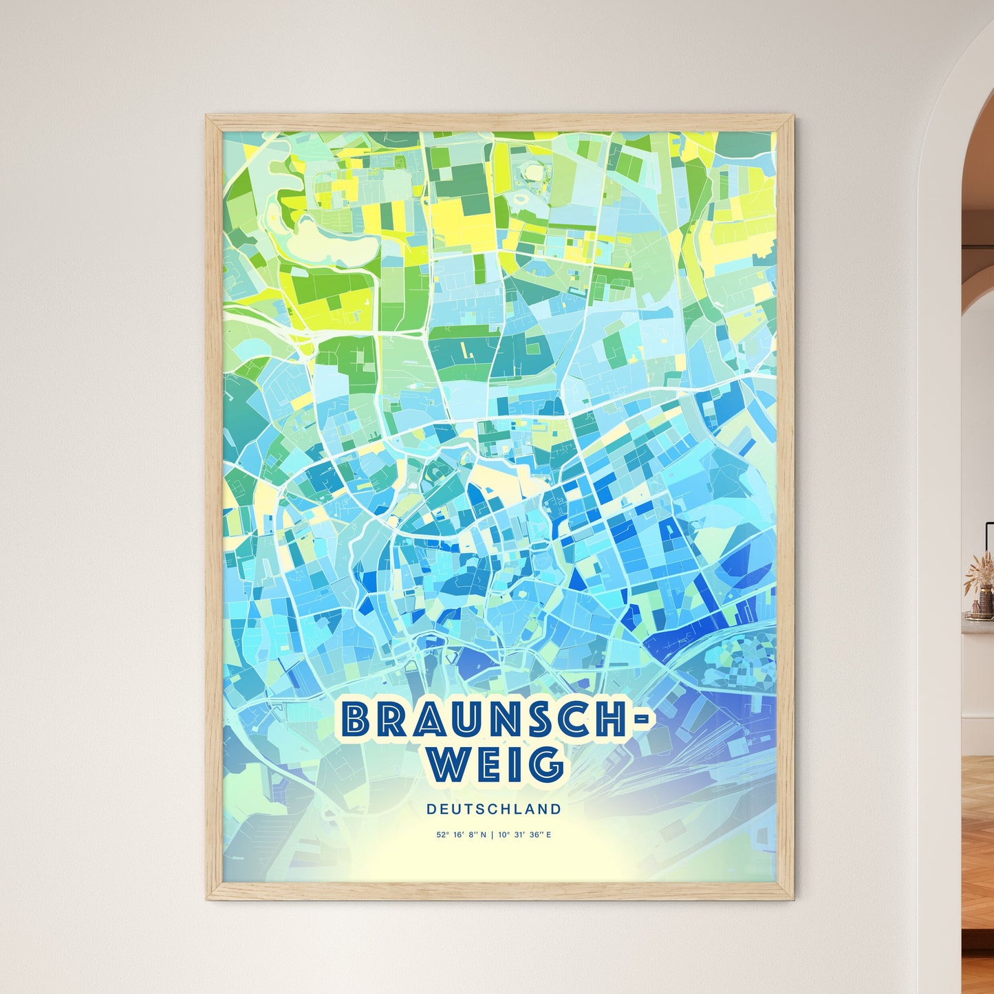 Colorful Braunschweig Germany Fine Art Map Cool Blue
