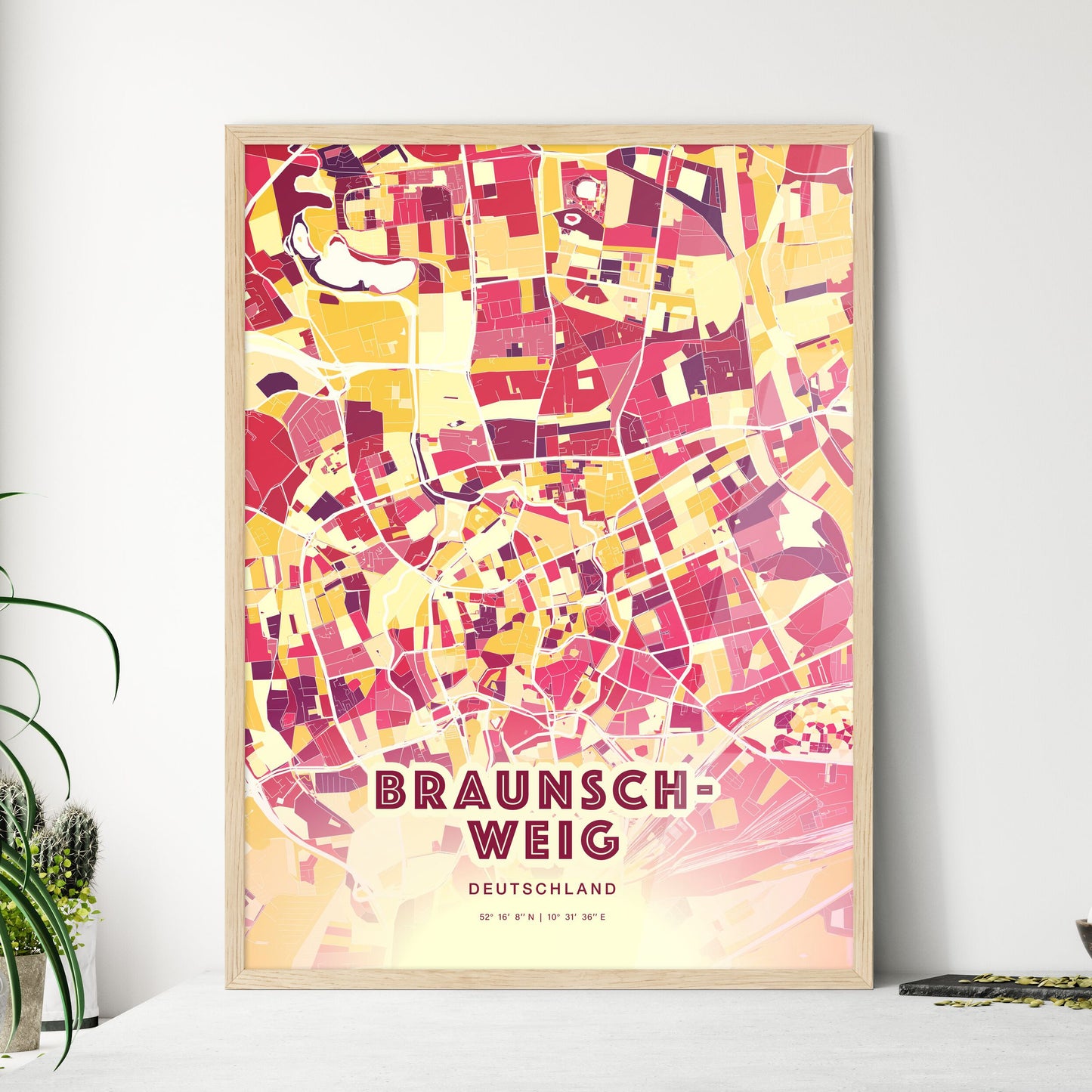 Colorful Braunschweig Germany Fine Art Map Hot Red