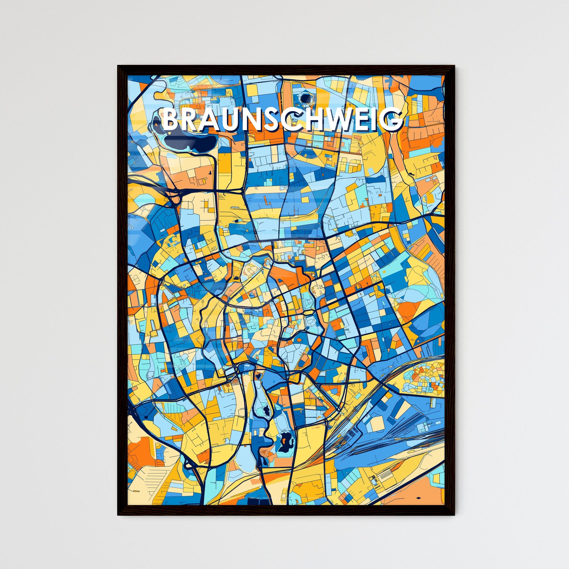 BRAUNSCHWEIG GERMANY Vibrant Colorful Art Map Poster Blue Orange