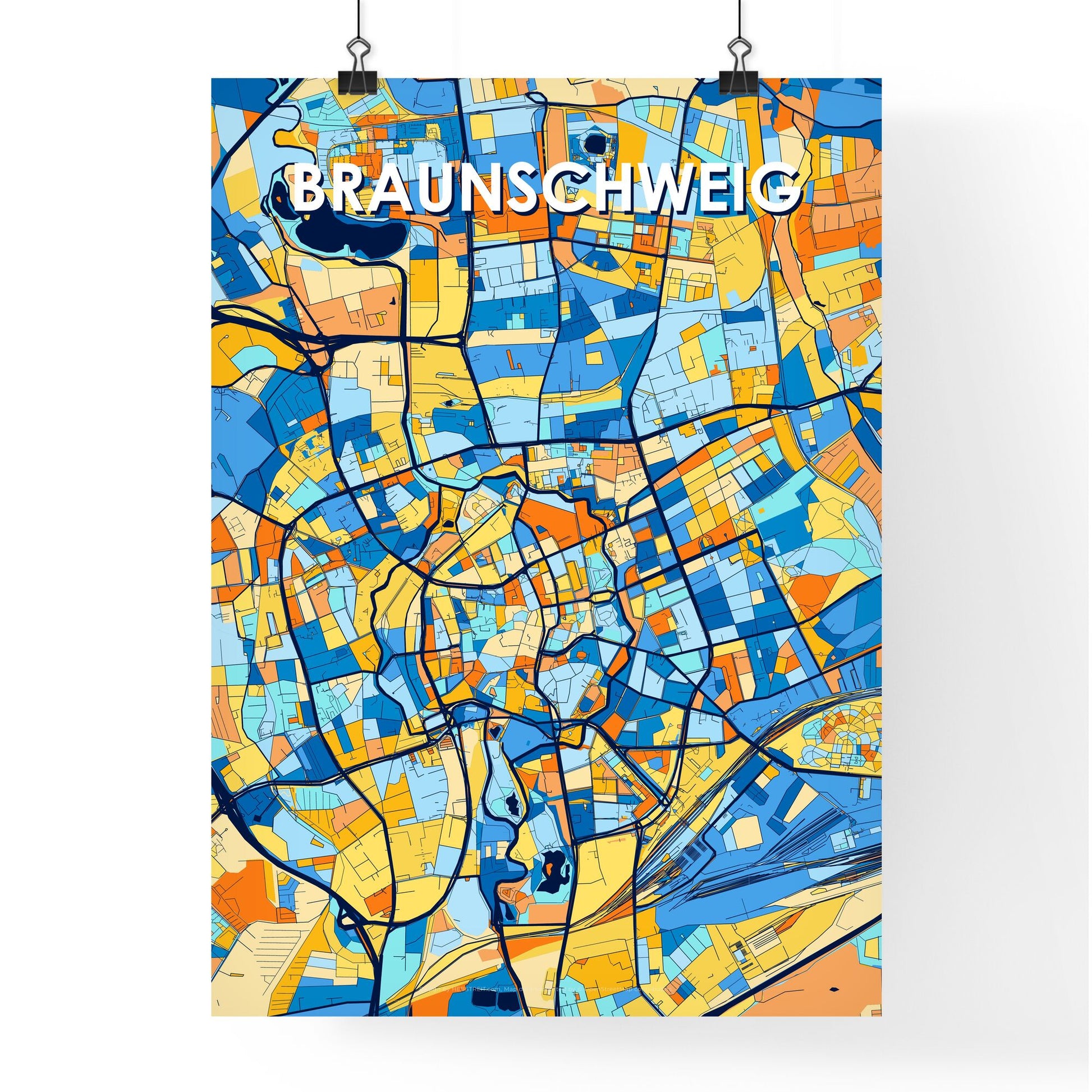 BRAUNSCHWEIG GERMANY Vibrant Colorful Art Map Poster Blue Orange