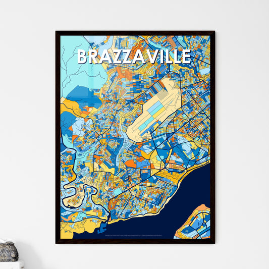 BRAZZAVILLE REPUBLIC OF THE CONGO Vibrant Colorful Art Map Poster Blue Orange