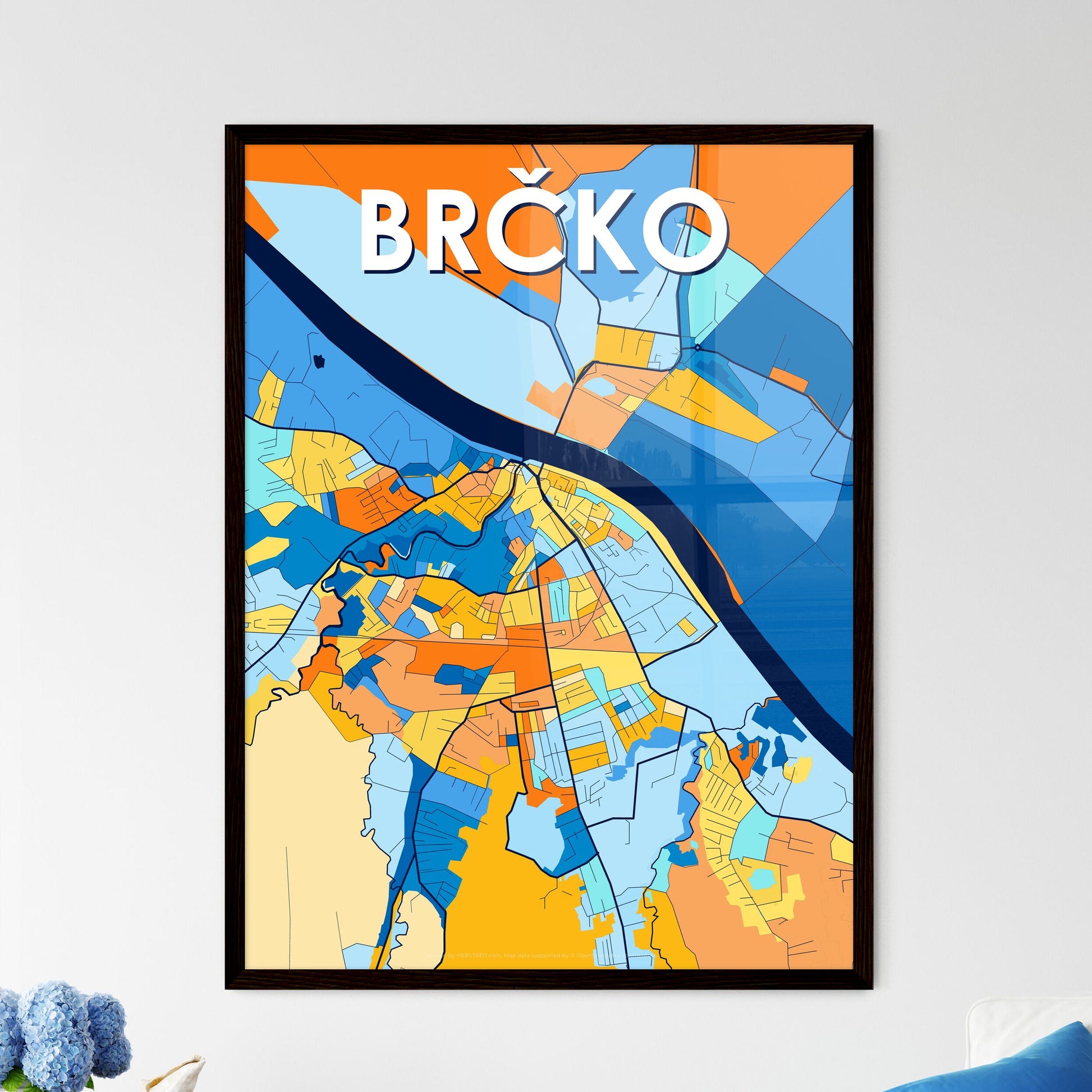 BRČKO BOSNIA AND HERZEGOVINA Vibrant Colorful Art Map Poster Blue Orange