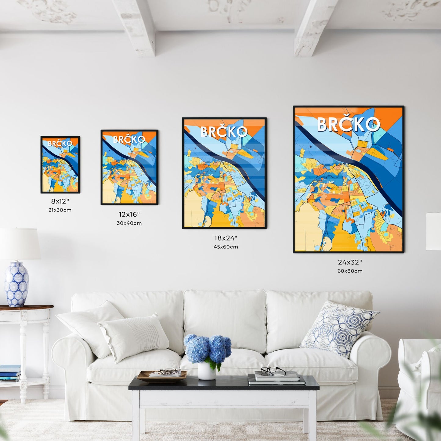 BRČKO BOSNIA AND HERZEGOVINA Vibrant Colorful Art Map Poster Blue Orange