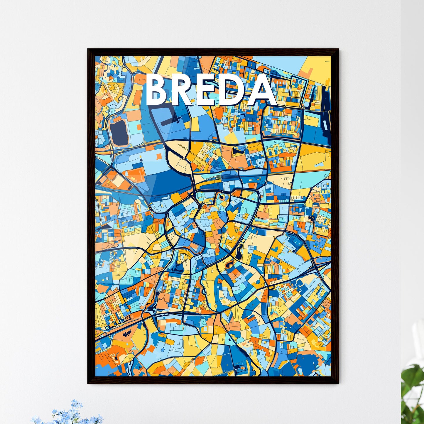 BREDA NETHERLANDS Vibrant Colorful Art Map Poster Blue Orange