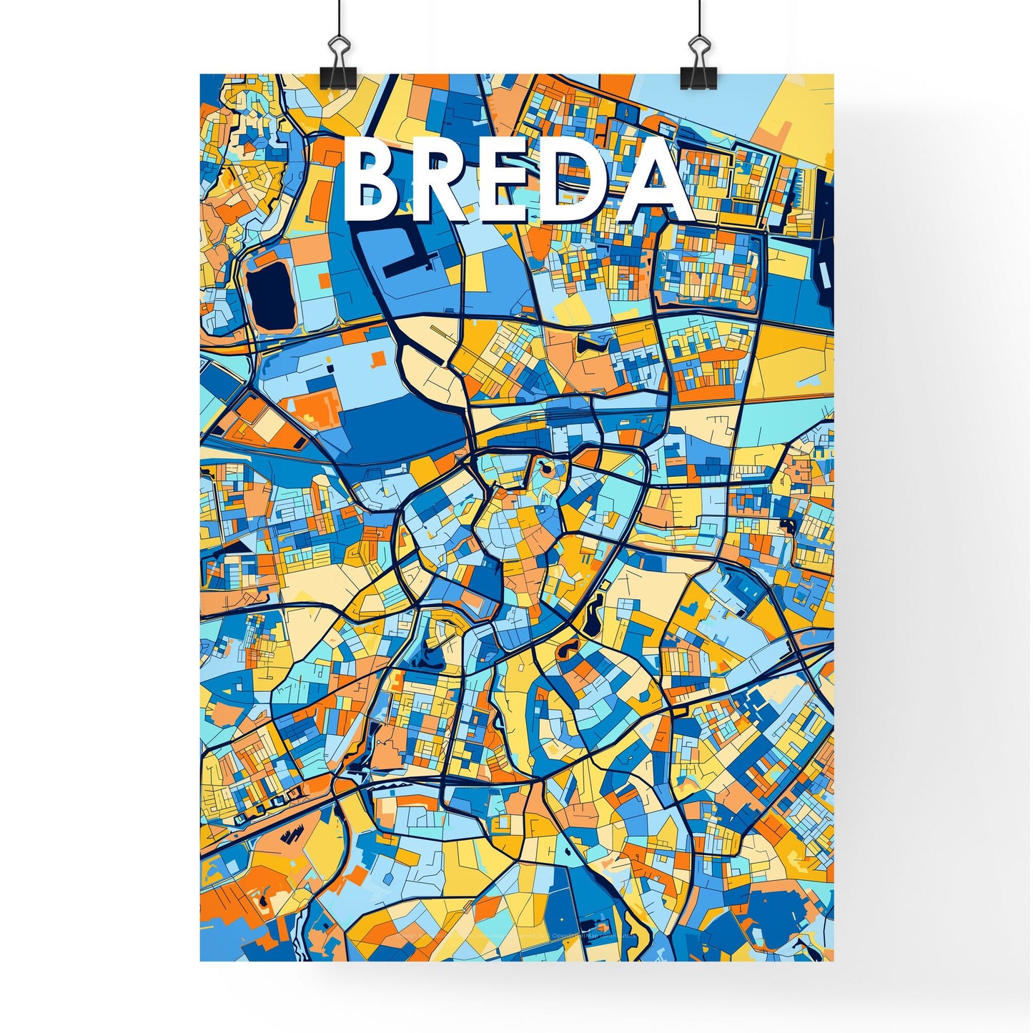 BREDA NETHERLANDS Vibrant Colorful Art Map Poster Blue Orange