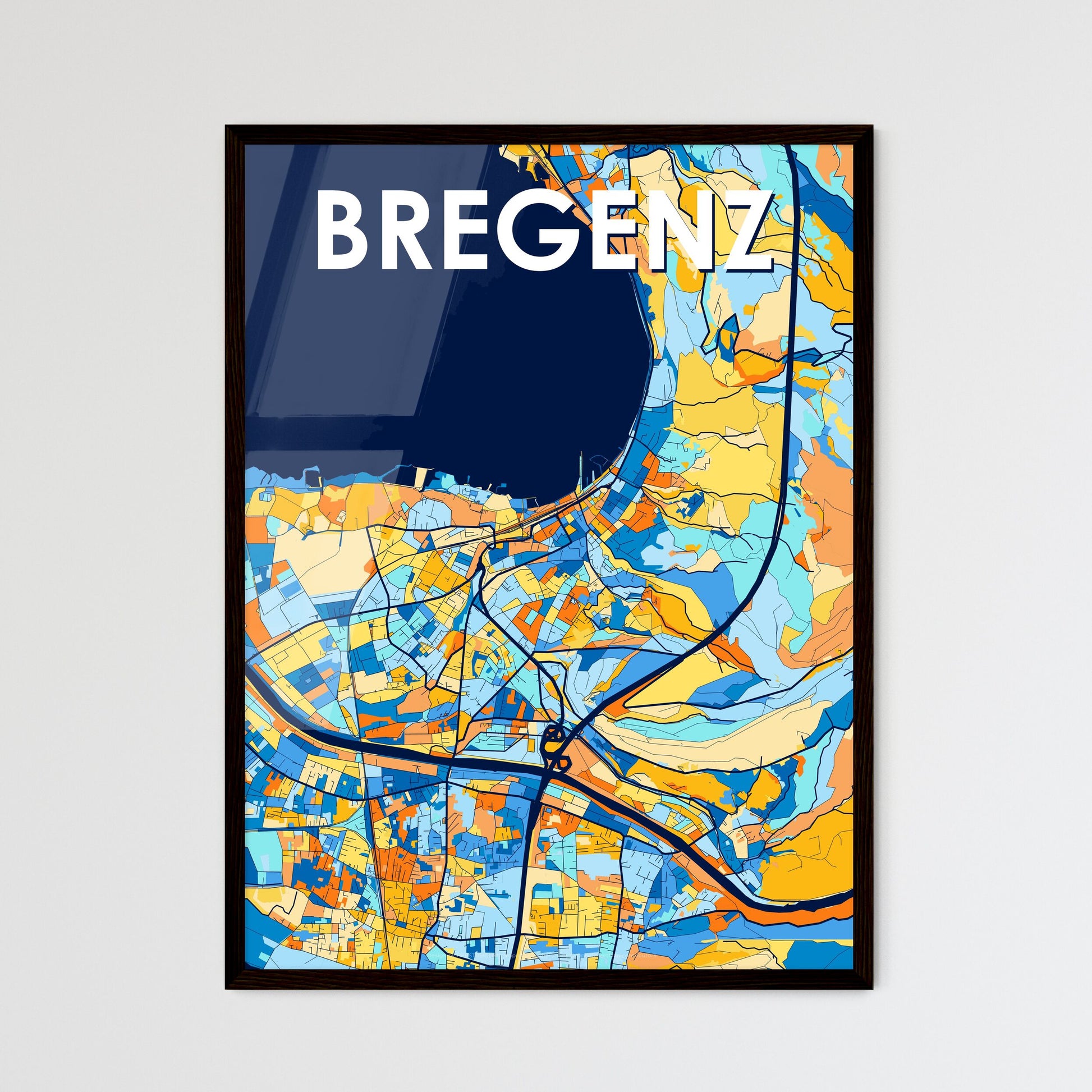 BREGENZ AUSTRIA Vibrant Colorful Art Map Poster Blue Orange